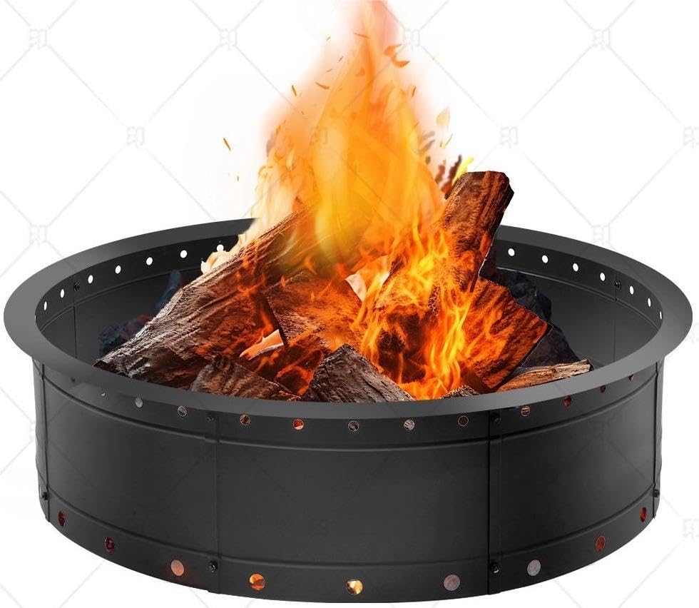 36 Inch Fire Pit Ring, Large Outdoor Campfire Pit for Patio Backyard Garden, Smokeless Steel Firepit with Air Vent for Efficient Burning & Anti-Rust Coating, Black Steel