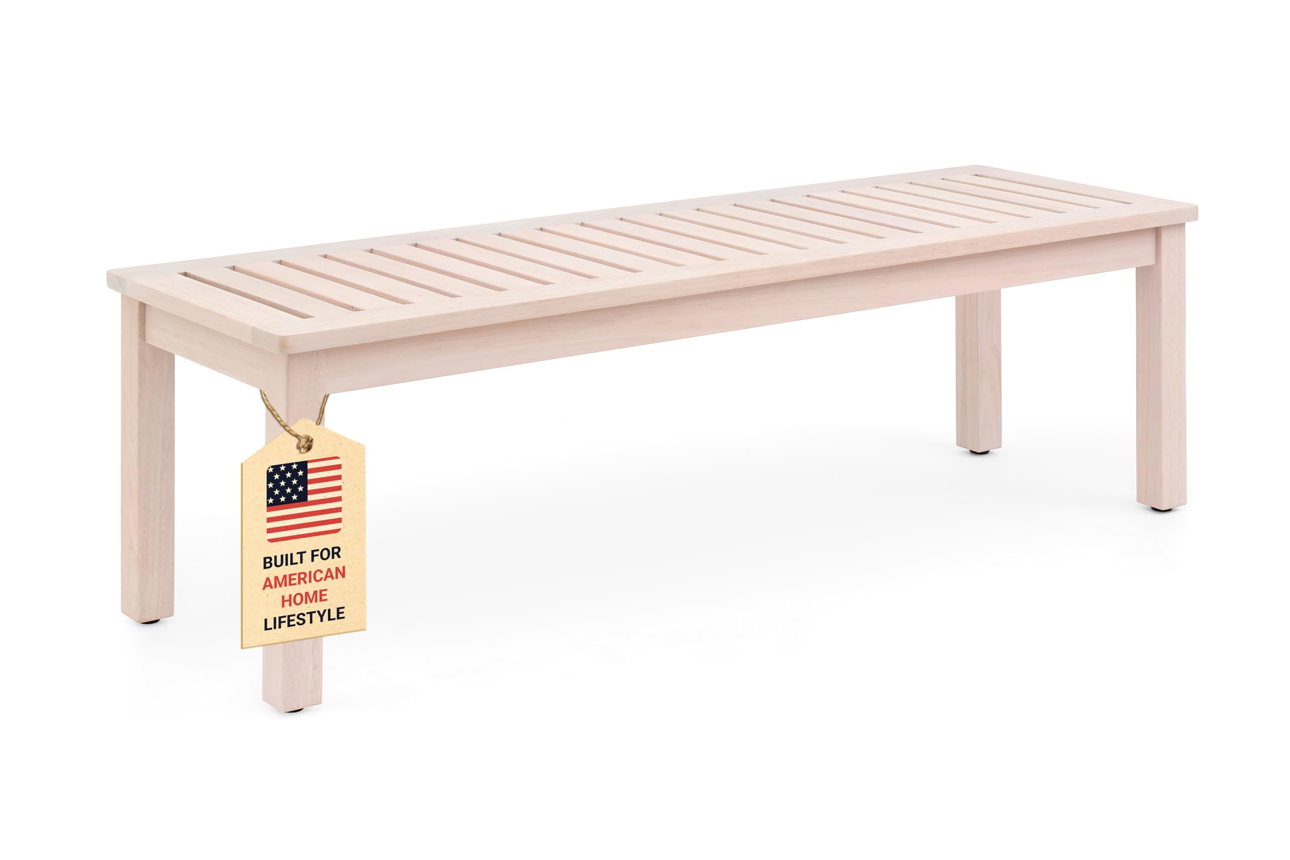 Premium Wooden Backless Bench with Slatted Seat, Eucalyptus Wood Outdoor Patio Garden Bench 52"x16"x17" for Entryway or Indoor Outdoor Seating (Whitewash)