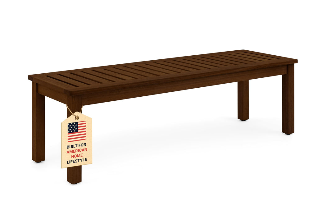 Premium Wooden Backless Bench with Slatted Seat, Eucalyptus Wood Outdoor Patio Garden Bench 52"x16"x17" for Entryway or Indoor Outdoor Seating (Whitewash)