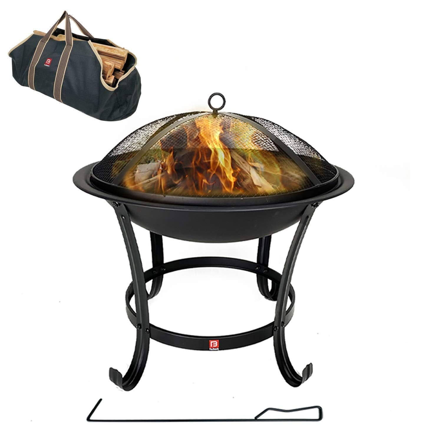 FireBeauty Fire Pit BBQ Grill Pit Bowl with Mesh Spark Screen Cover,Poker