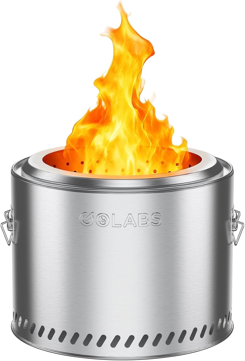 Golabs Smokeless Fire Pit 19.5", Portable with Handle, Stainless Steel Outdoor Firepit with Removable Ash Pan & Fire Poker, Easy to Clean, Efficient Heating & Less Ash, Perfect for Backyard & Camping