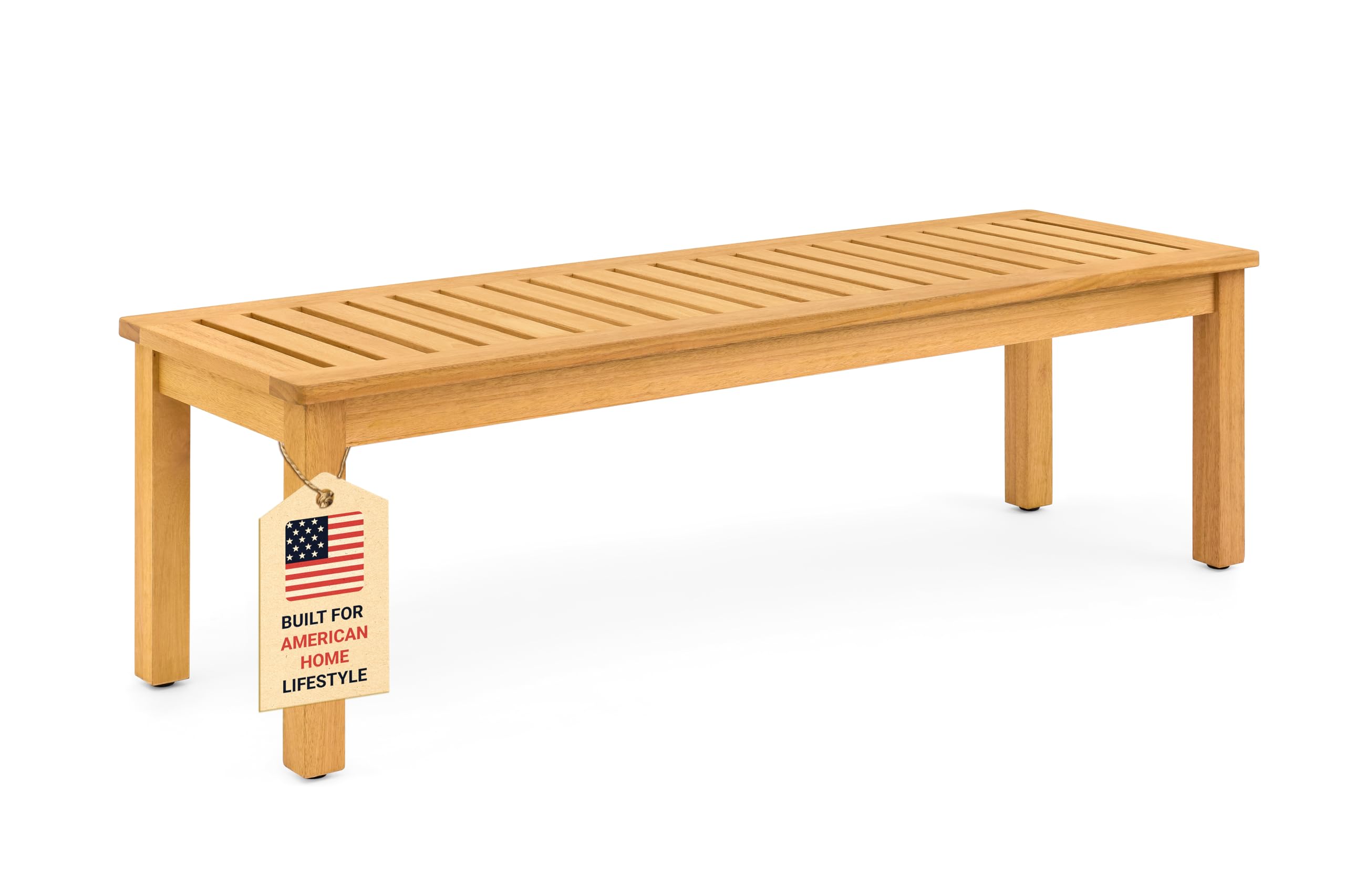 Premium Wooden Backless Bench with Slatted Seat, Eucalyptus Wood Outdoor Patio Garden Bench 52"x16"x17" for Entryway or Indoor Outdoor Seating (Whitewash)