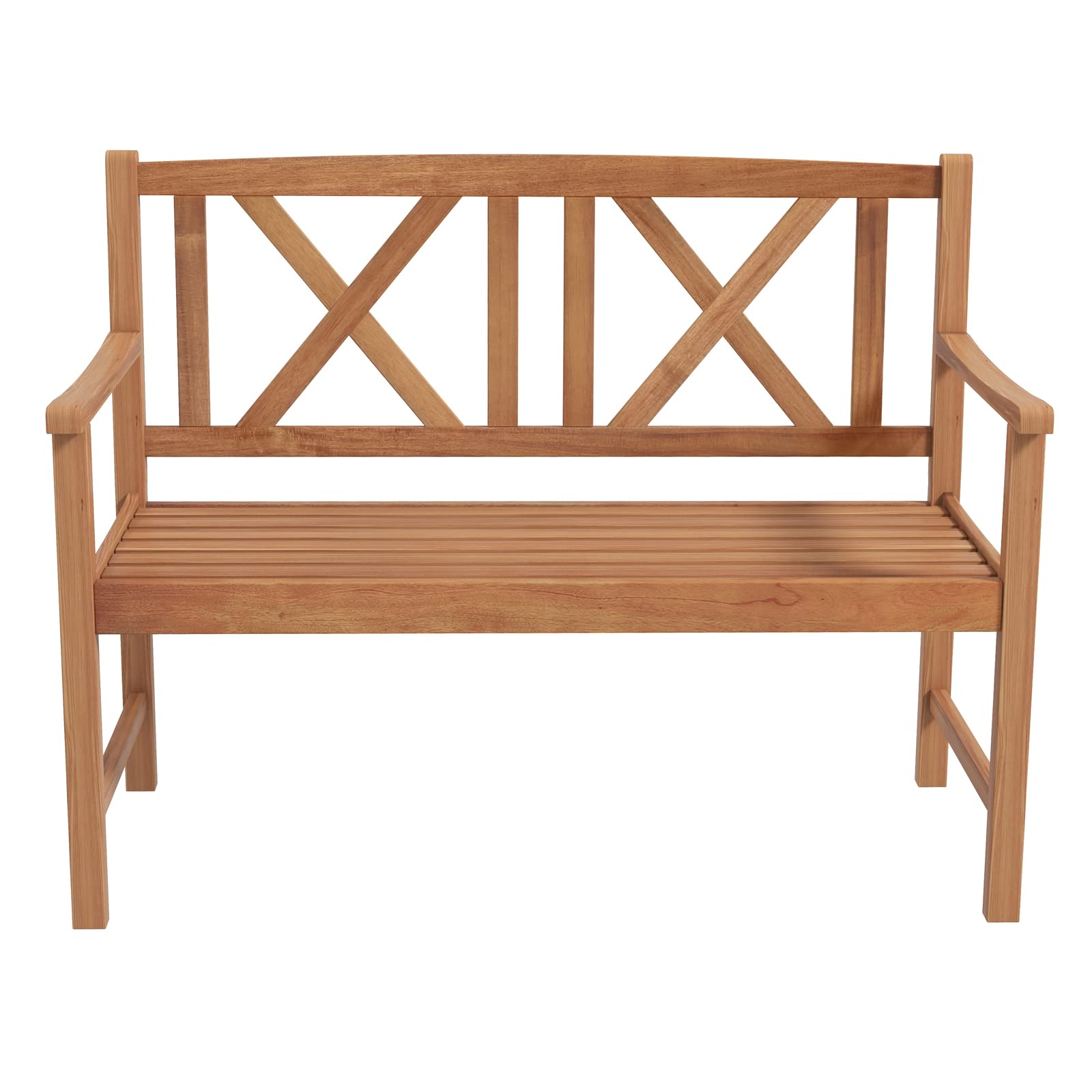 Giantex Outdoor Wooden Garden Bench - 2-Person Acacia Wood Loveseat with Armrests, Backrest, 800lbs Capacity, Patio Park Bench for Backyard, Front Porch Bench (Non-Foldable)