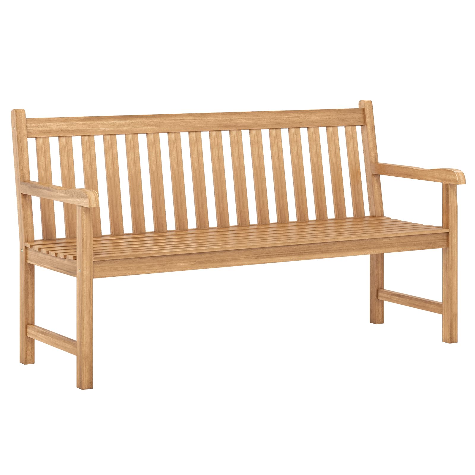 Tangkula Outdoor Garden Bench, 2-Person Eucalyptus Wood Bench with Backrest, Armrests and Slatted Seat, Patio Garden Bench for Yard, Porch, 800 lbs Capacity, Natural