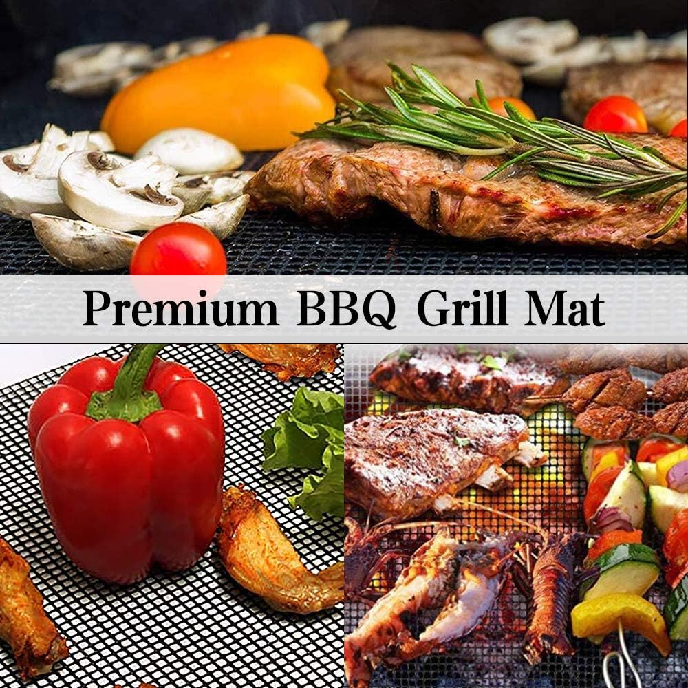 AOOCAN Grill mesh mat - Set of 5 Non Stick BBQ Grill mats, Heavy Duty, Reusable Grilling mats, Easy to Clean - Works on Gas, Charcoal, Pellet Grill - 15.75 x 13 in, Black