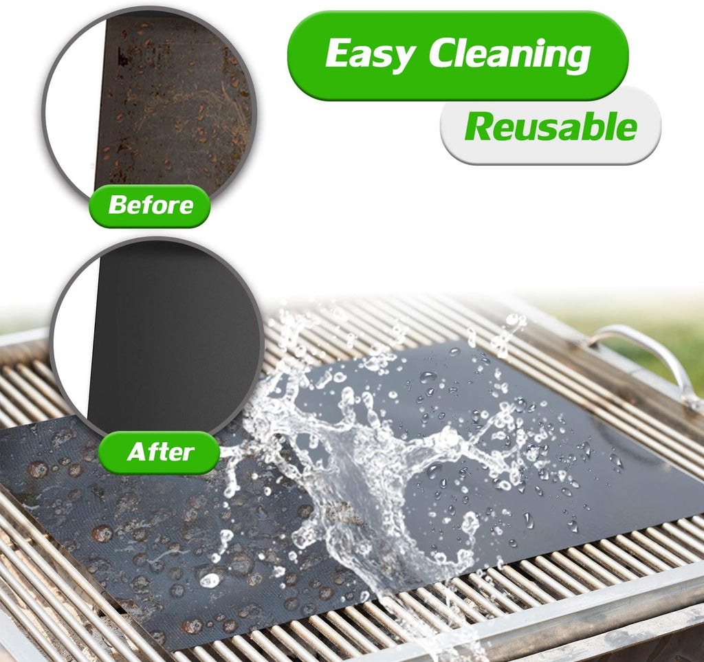 Grill Mat Set of 6-100% Non-Stick Reusable Mats for Gas, Charcoal or Electric Grills - Easy to Clean - 15.75 x 13-Inch, Black