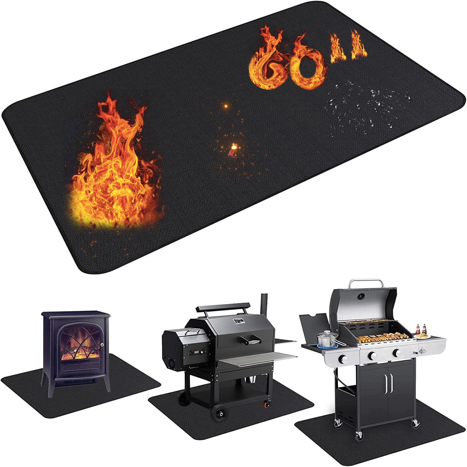 UBeesize Large 65 x 48 inches Under Grill Mat for Outdoor Grill,Double-Sided Fireproof Grill Pad for Fire Pit,Indoor Fireplace Mat Fire Pit Mat,Oil-Proof Waterproof BBQ Protector for Decks and Patios