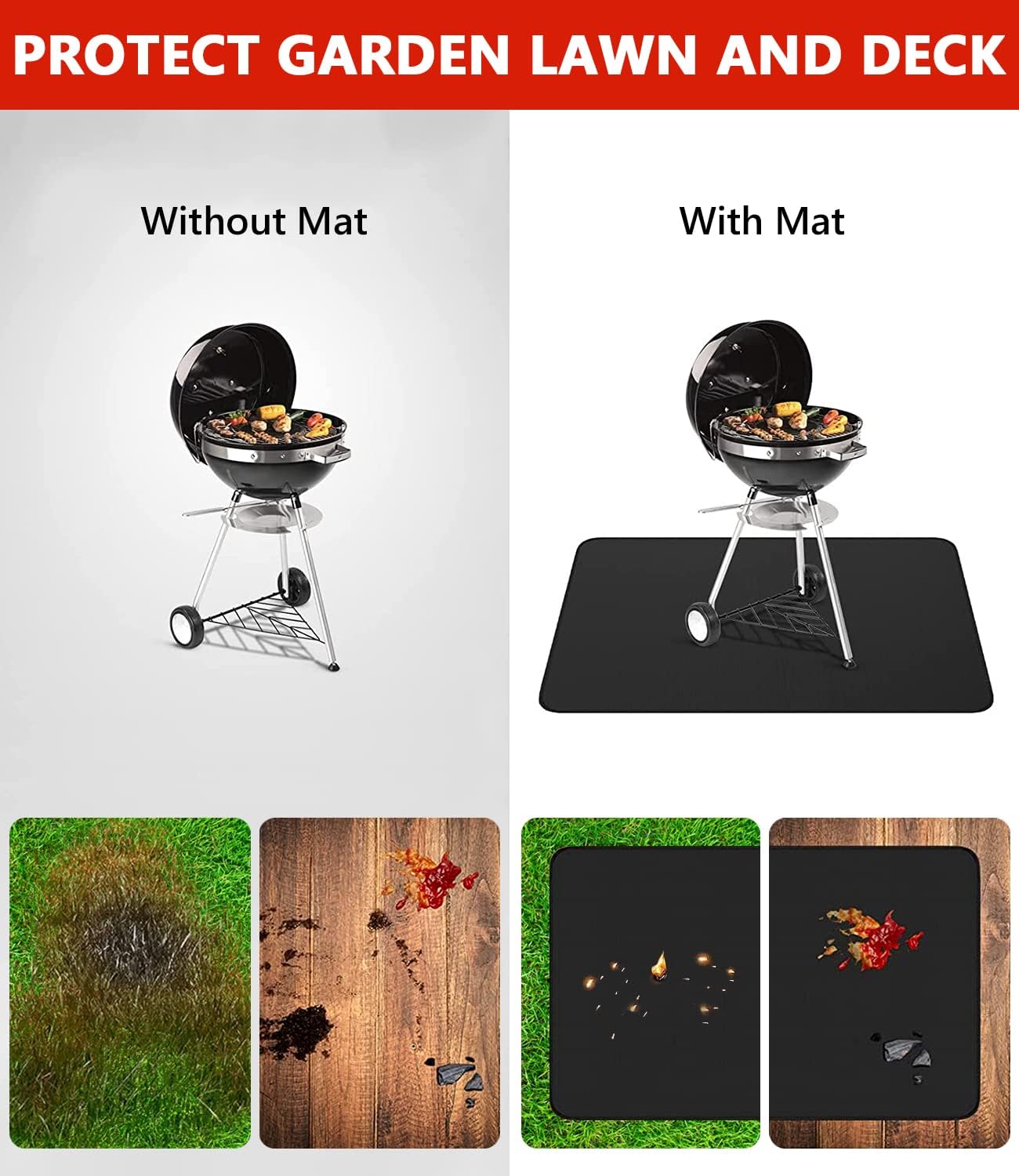Protebox 60 x 40 inch Under Grill Mats for Outdoor Grill, Double-Sided Fireproof Deck and Patio Protector Mat, Waterproof Oil-Proof BBQ Floor Pad Indoor Fire Pit Fireplace Mat