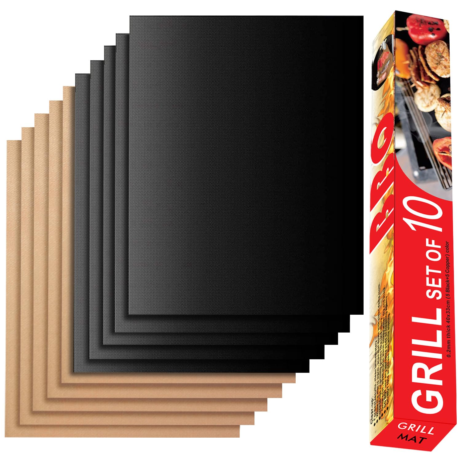 Grill Mat Set of 6-100% Non-Stick Reusable Mats for Gas, Charcoal or Electric Grills - Easy to Clean - 15.75 x 13-Inch, Black