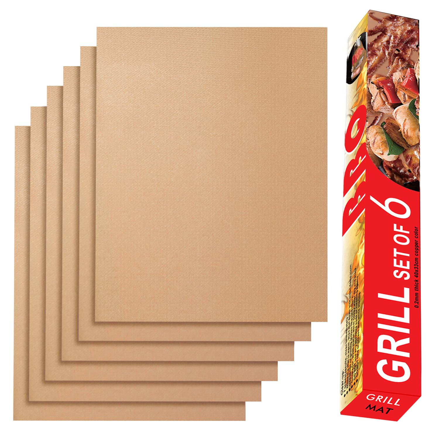 Grill Mat Set of 6-100% Non-Stick Reusable Mats for Gas, Charcoal or Electric Grills - Easy to Clean - 15.75 x 13-Inch, Black