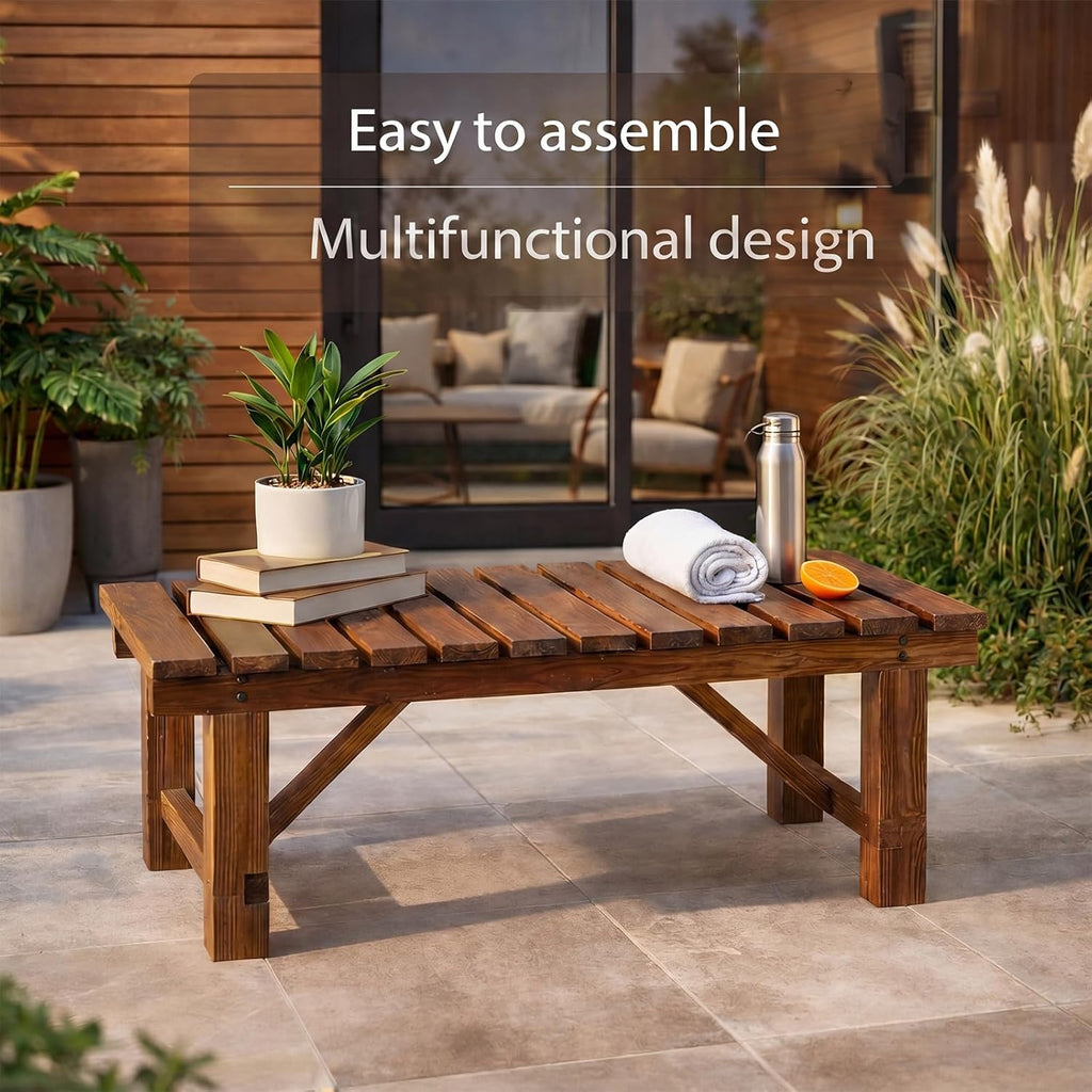 Cinnvoice 35.5 Inch Outdoor Garden Bench 2 Person Wooden Patio Backless Bench Weatherproof Anti Corrosion and Anti Rust Benches for Garden Lawn Porch Park Backyard