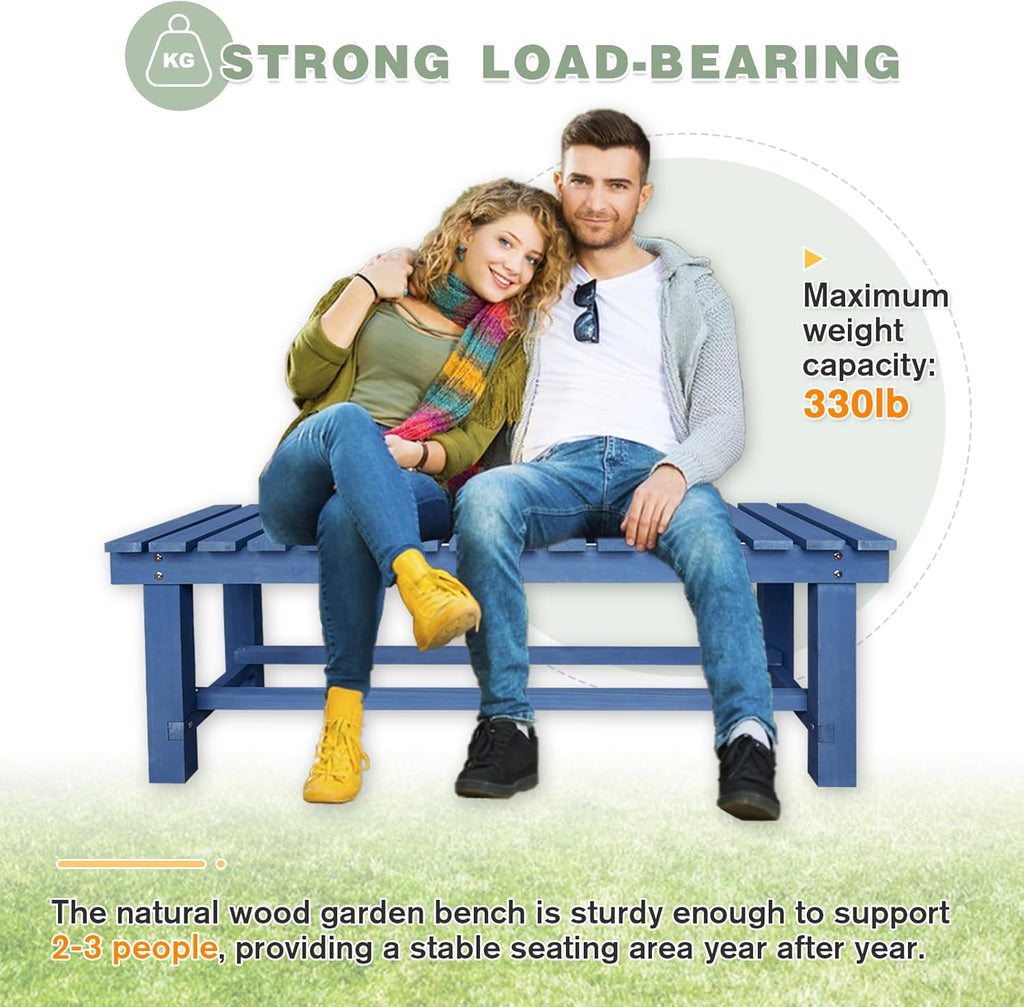 Outdoor Garden Wood Bench, 2-Person Weatherproof Wooden Bench Park Narrow Bench, Never Rot or Fade Waterproof Backless Bench for Entryway, Outdoor, Patio, Porch, Backyard and Park (Blue, 35.5''/90cm)