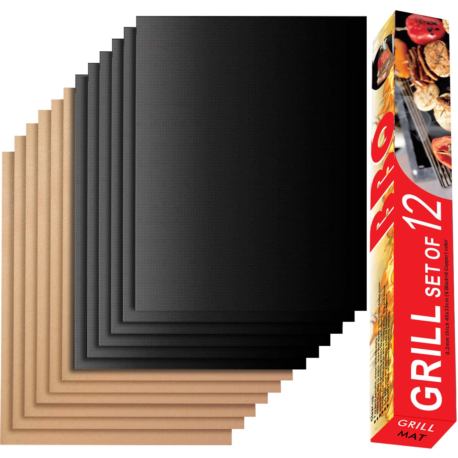 Grill Mat Set of 6-100% Non-Stick Reusable Mats for Gas, Charcoal or Electric Grills - Easy to Clean - 15.75 x 13-Inch, Black