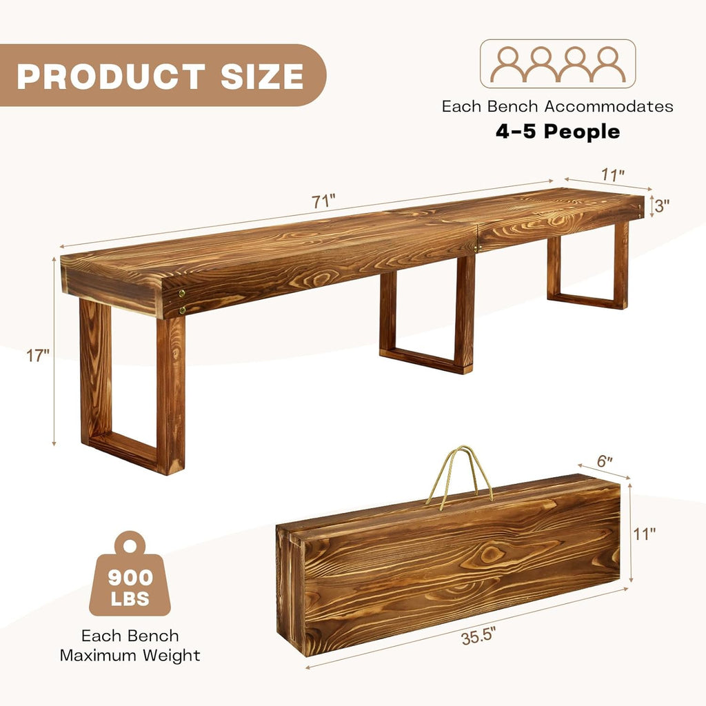 6Ft Outdoor Solid Wooden Bench, 71" Porch Bench Outdoor Backless Garden Bench, Long Outdoor Narrow Wood Bench for Deck Patio Entryway,Bears 900 pounds