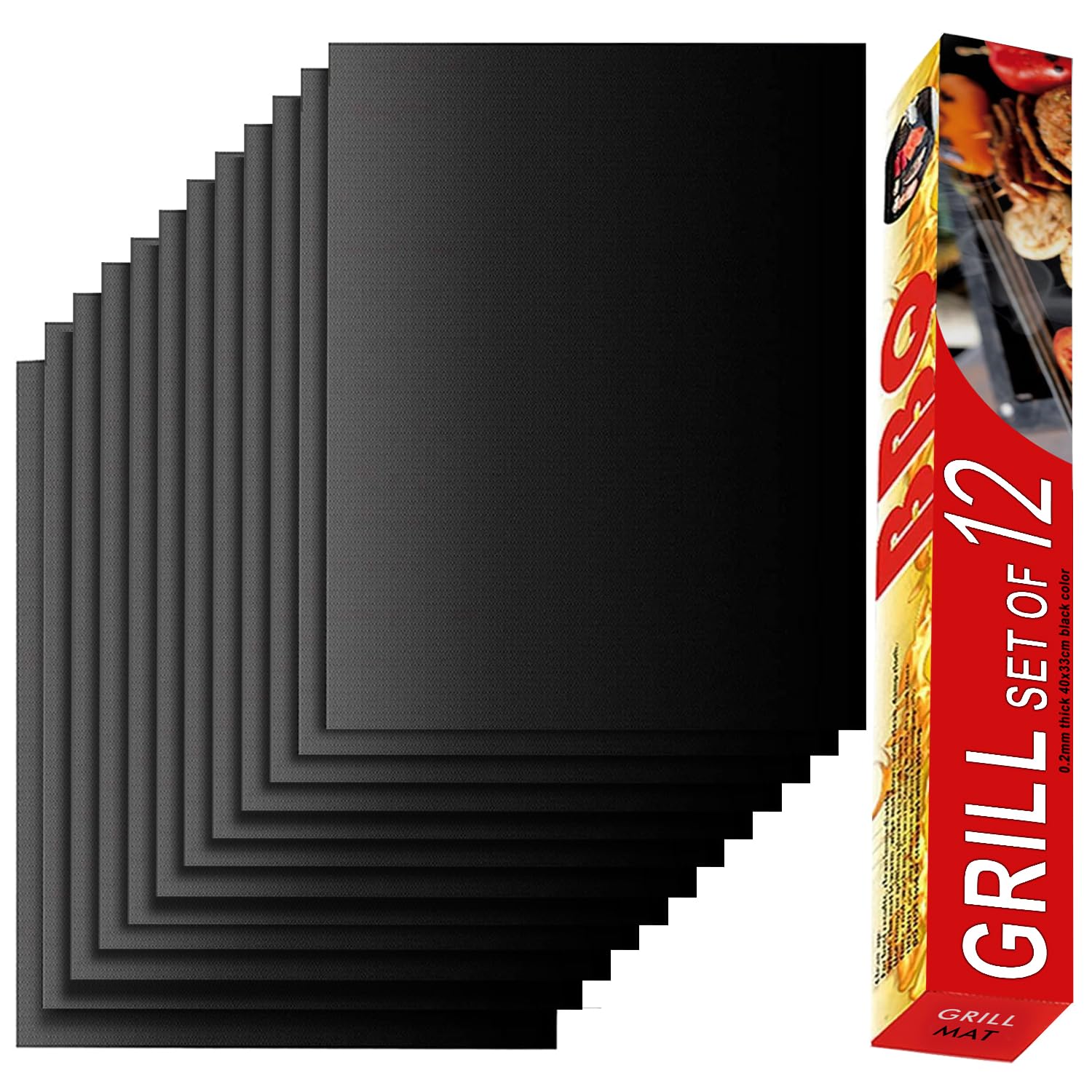 Grill Mat Set of 6-100% Non-Stick Reusable Mats for Gas, Charcoal or Electric Grills - Easy to Clean - 15.75 x 13-Inch, Black