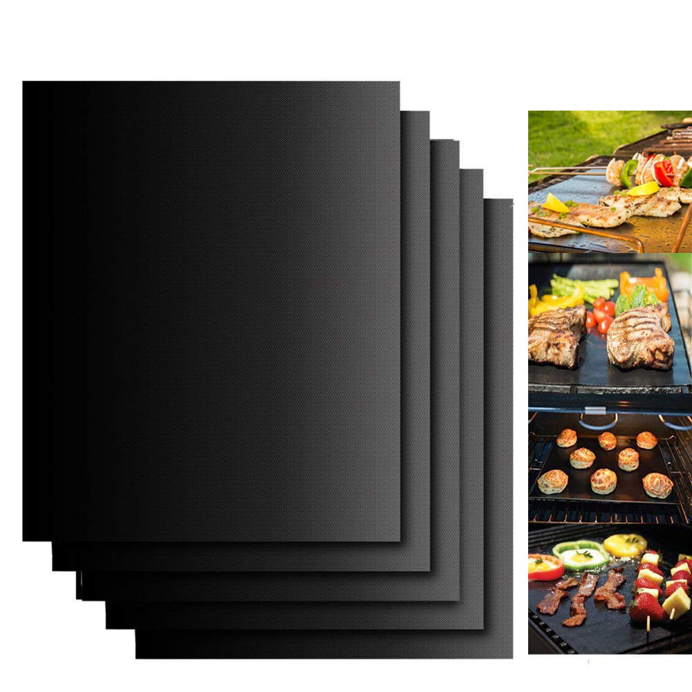 Grill Mats for Outdoor Grill, Dailyart Grill Mats Non Stick Set of 5 BBQ Grill Mat Baking Mats Teflon BBQ Grilling Accessories Reusable,Works on Gas, Charcoal, Electric Grill 15.75 x 13-Inch, Black
