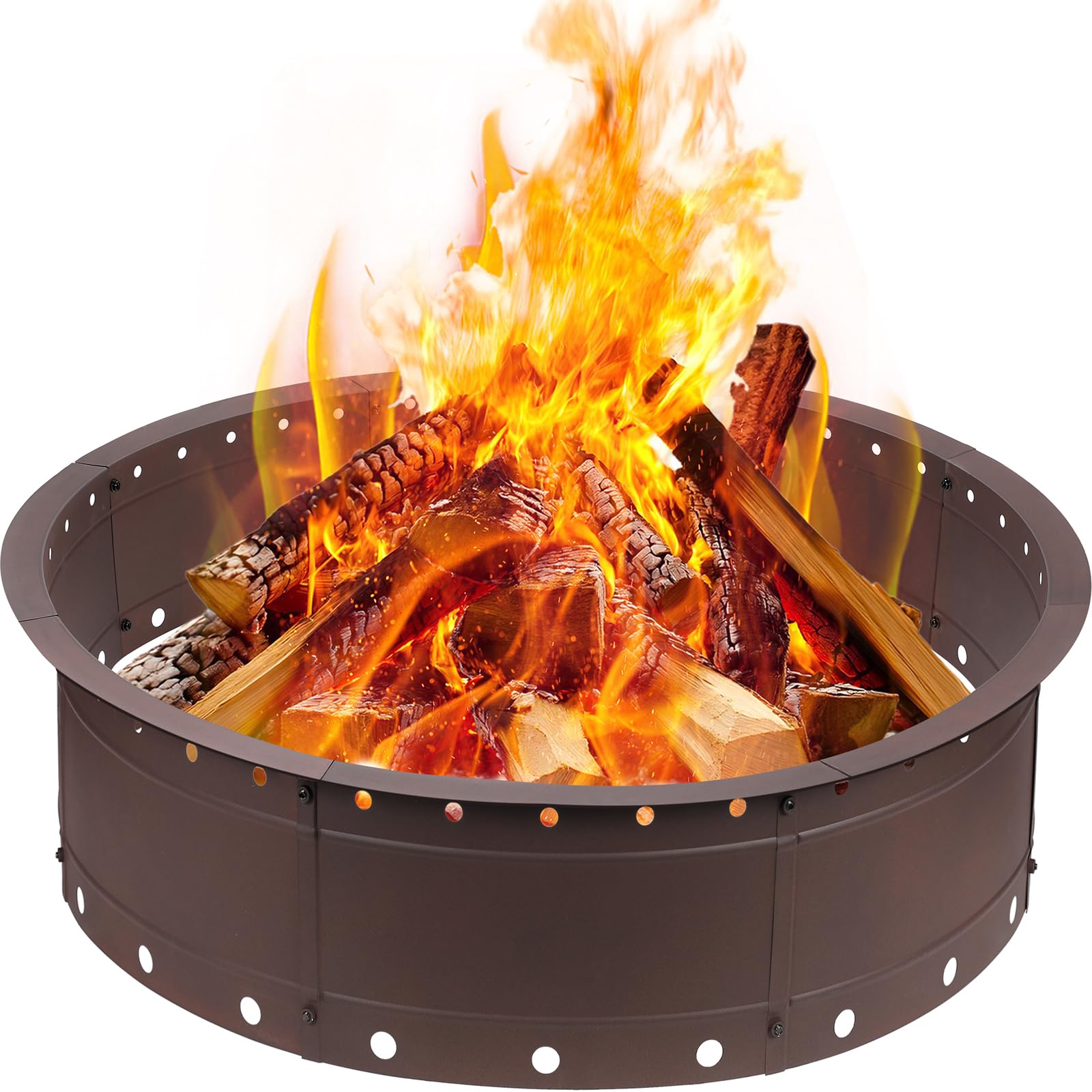 36 Inch Fire Pit Ring, Large Outdoor Campfire Pit for Patio Backyard Garden, Smokeless Steel Firepit with Air Vent for Efficient Burning & Anti-Rust Coating, Black Steel