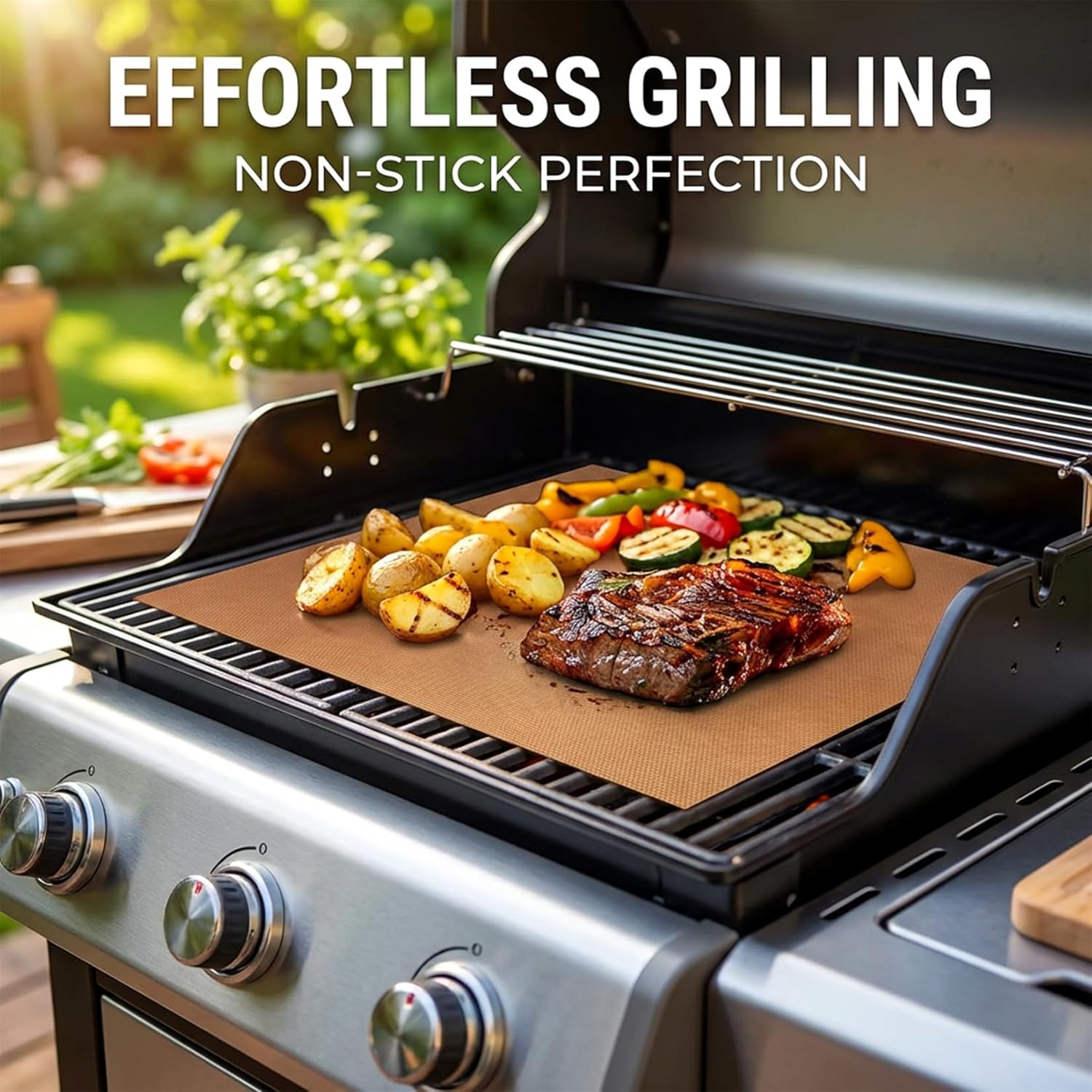 RAINFLOW Copper Grill Mats 5 Pack – Nonstick BBQ Grill Mats for Outdoor Grilling, Reusable Grill Cooking Mats for Gas, Charcoal & Electric Grills, 15.75 x 13 in