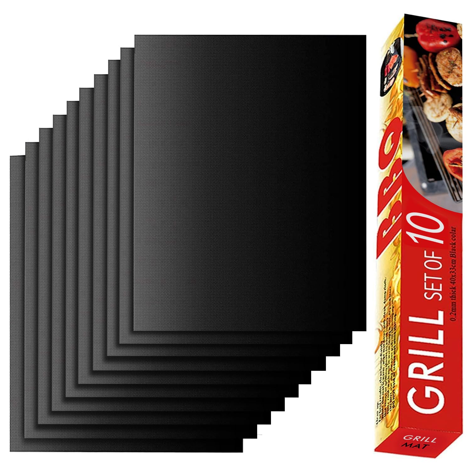 Grill Mat Set of 6-100% Non-Stick Reusable Mats for Gas, Charcoal or Electric Grills - Easy to Clean - 15.75 x 13-Inch, Black