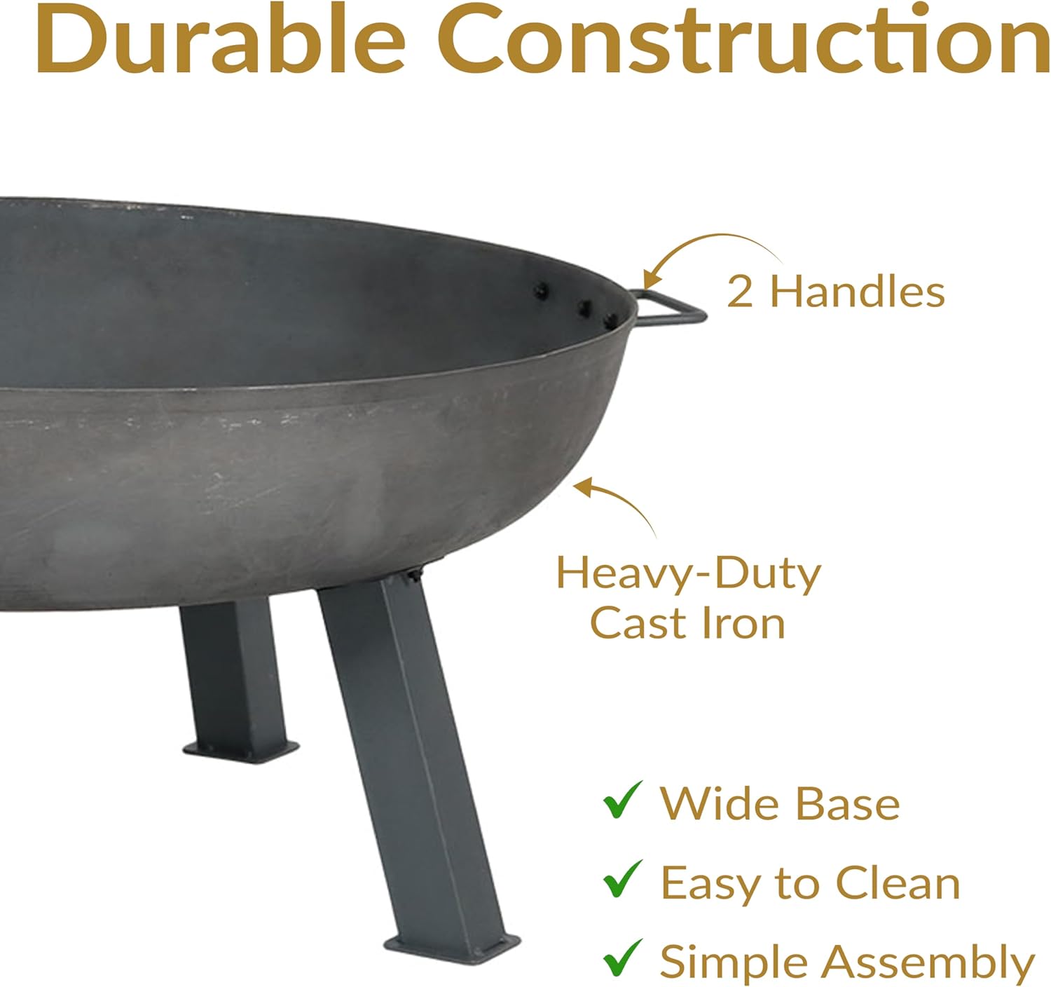 Sunnydaze Cast Iron Heavy Duty Fire Pit for Outside - Wood Burning Outdoor Fire Pit Bowl with Handles - 34" - Gray