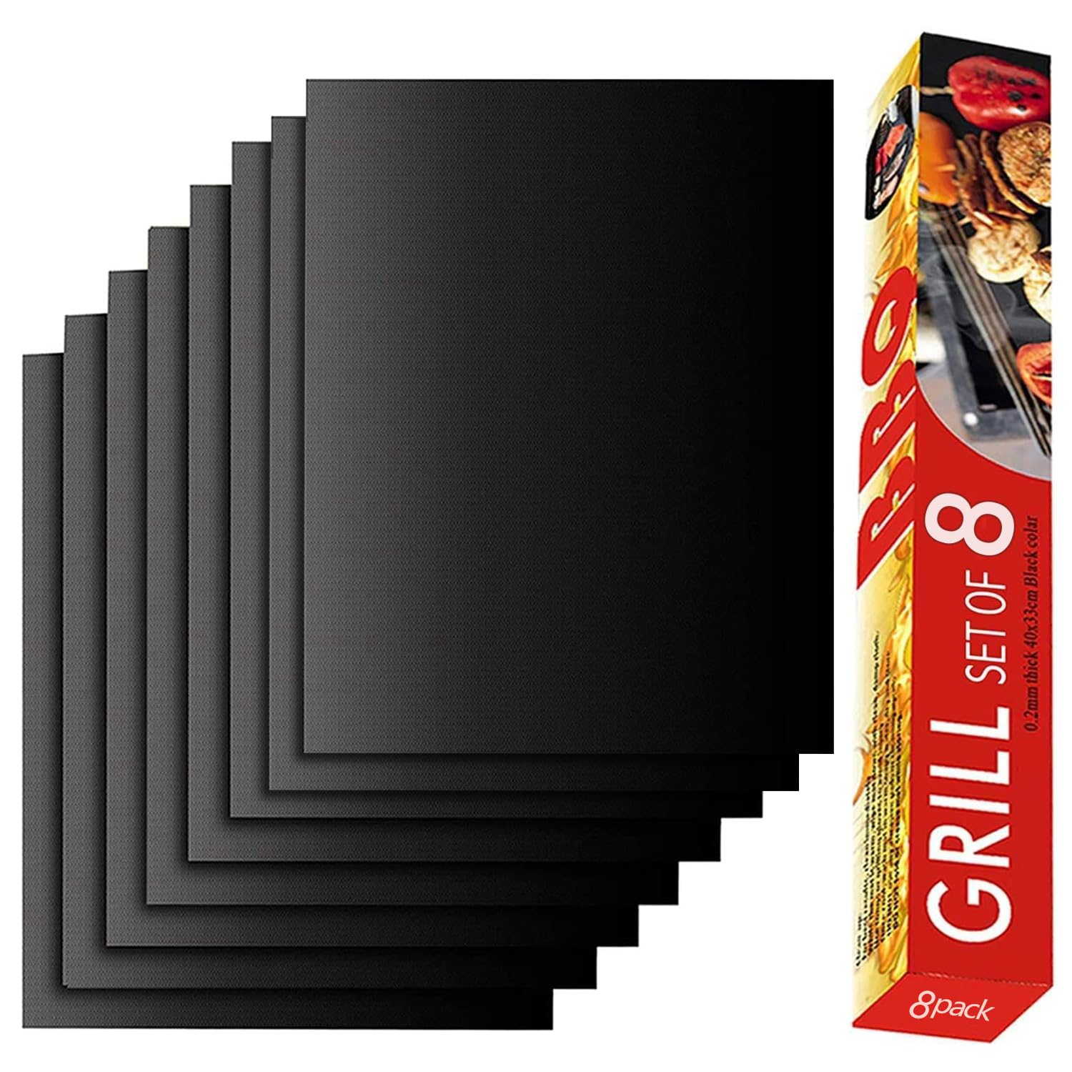 Grill Mat Set of 6-100% Non-Stick Reusable Mats for Gas, Charcoal or Electric Grills - Easy to Clean - 15.75 x 13-Inch, Black