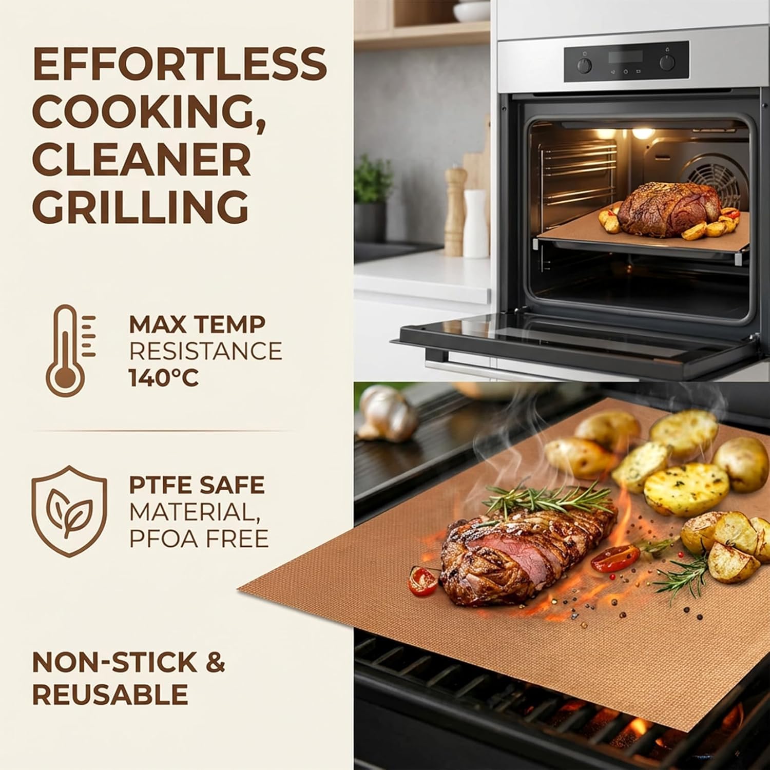 RAINFLOW Copper Grill Mats 5 Pack – Nonstick BBQ Grill Mats for Outdoor Grilling, Reusable Grill Cooking Mats for Gas, Charcoal & Electric Grills, 15.75 x 13 in
