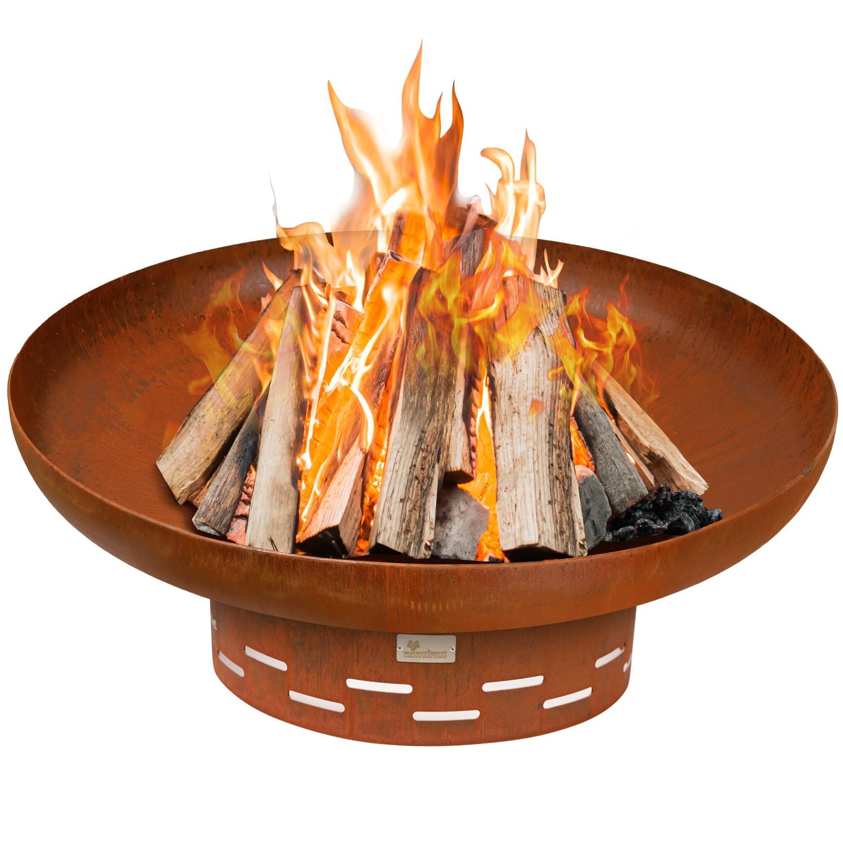 KOL Fire Pit for Outside Wood Burning, 27.5 Inch Round Firepit Bowl Outdoor and Patio, Heavy-Duty Steel Bonfire Pit Oxidized Finish, Free-Standing, Camping Backyard Terrace