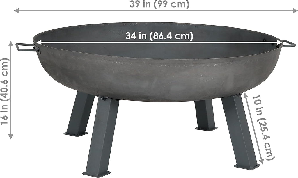 Sunnydaze Cast Iron Heavy Duty Fire Pit for Outside - Wood Burning Outdoor Fire Pit Bowl with Handles - 34" - Gray