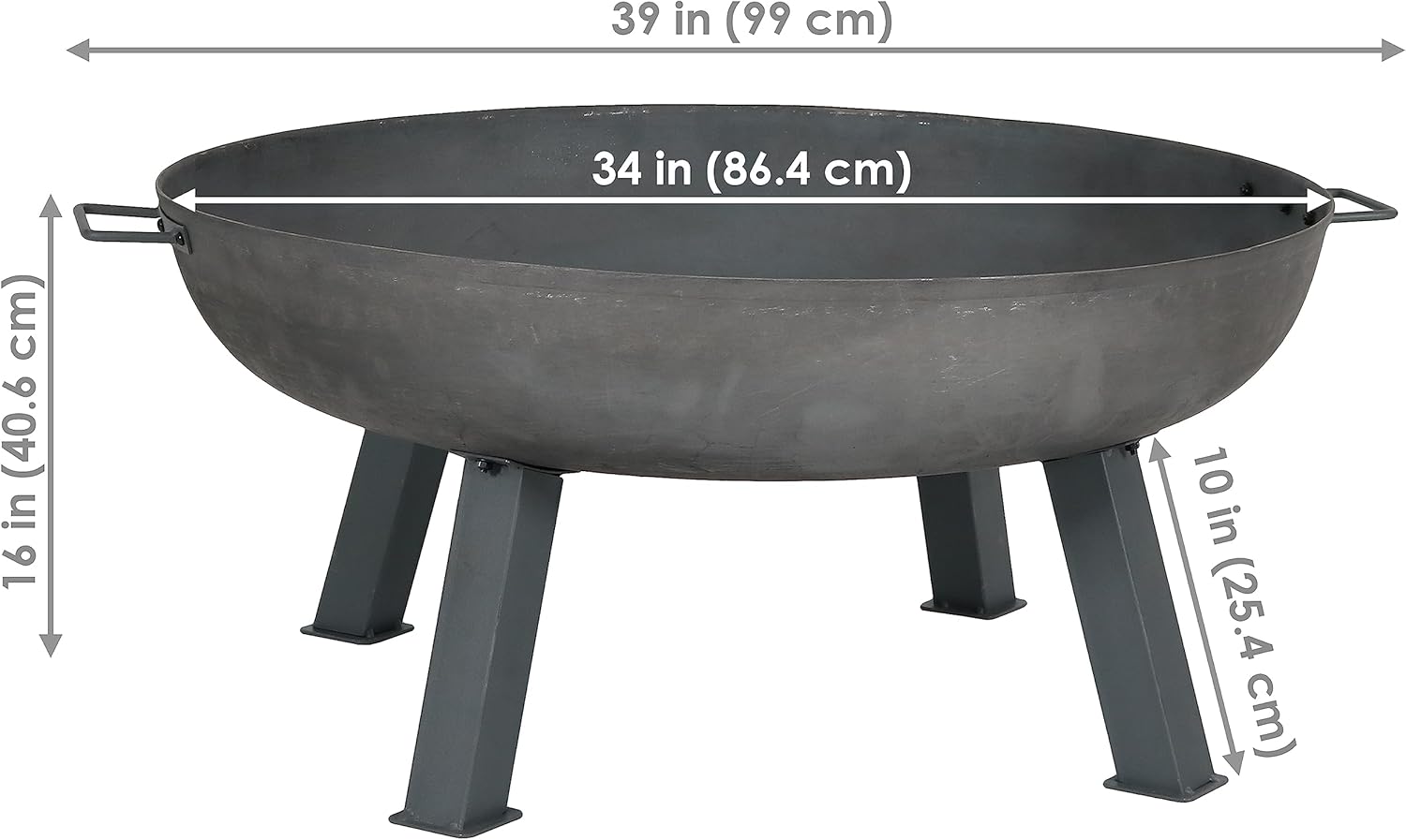 Sunnydaze Cast Iron Heavy Duty Fire Pit for Outside - Wood Burning Outdoor Fire Pit Bowl with Handles - 34" - Gray