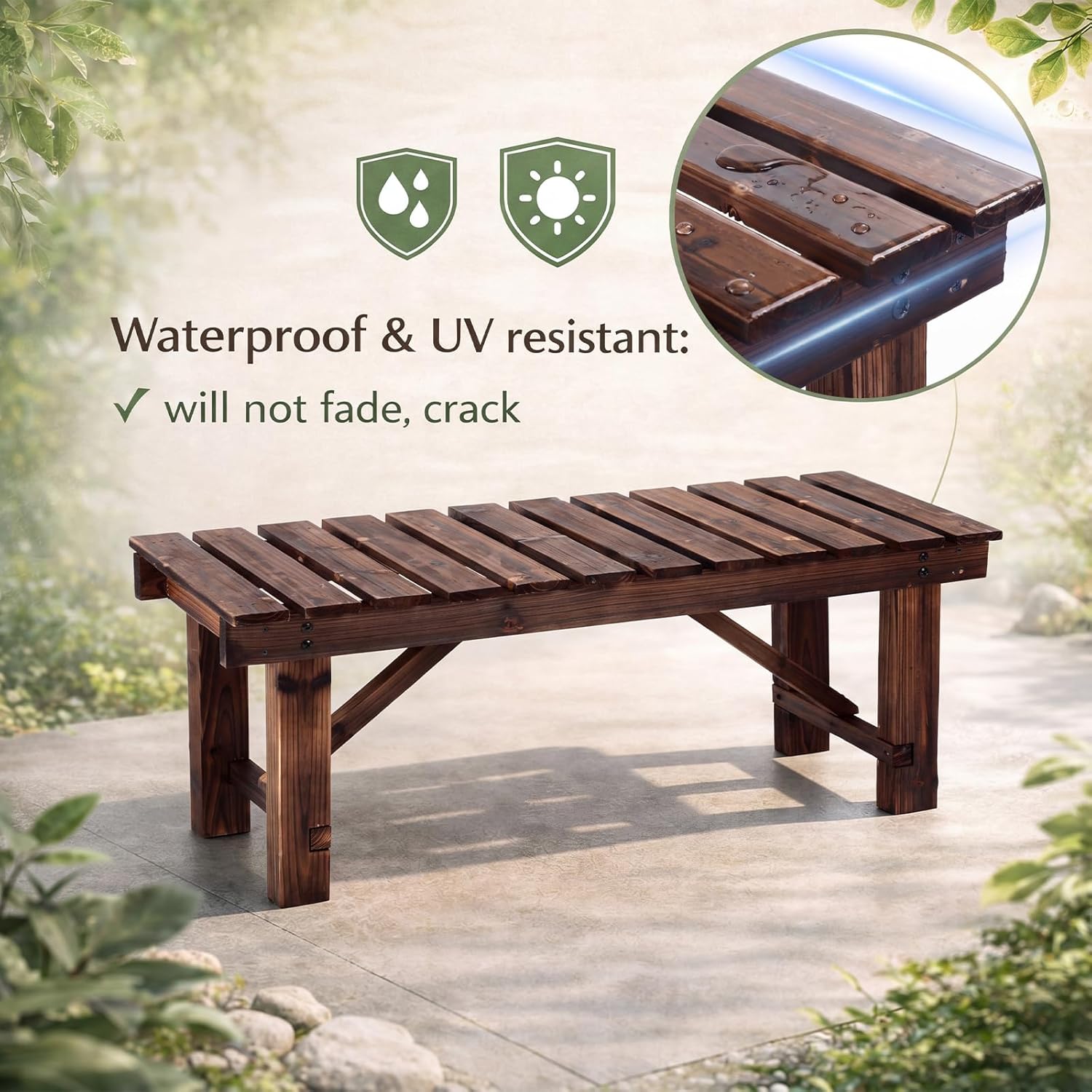 Cinnvoice 35.5 Inch Outdoor Garden Bench 2 Person Wooden Patio Backless Bench Weatherproof Anti Corrosion and Anti Rust Benches for Garden Lawn Porch Park Backyard
