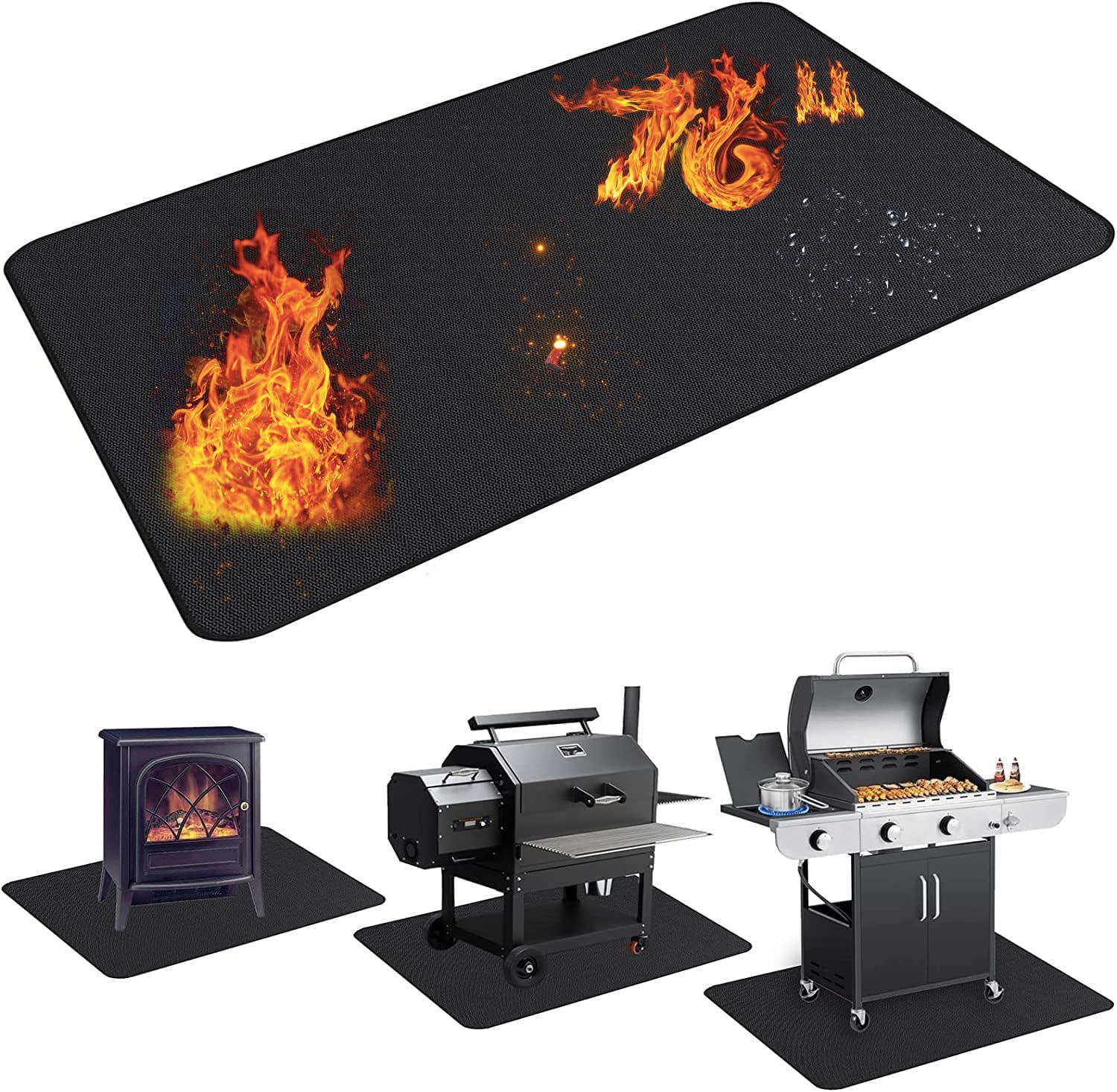 UBeesize Large 65 x 48 inches Under Grill Mat for Outdoor Grill,Double-Sided Fireproof Grill Pad for Fire Pit,Indoor Fireplace Mat Fire Pit Mat,Oil-Proof Waterproof BBQ Protector for Decks and Patios
