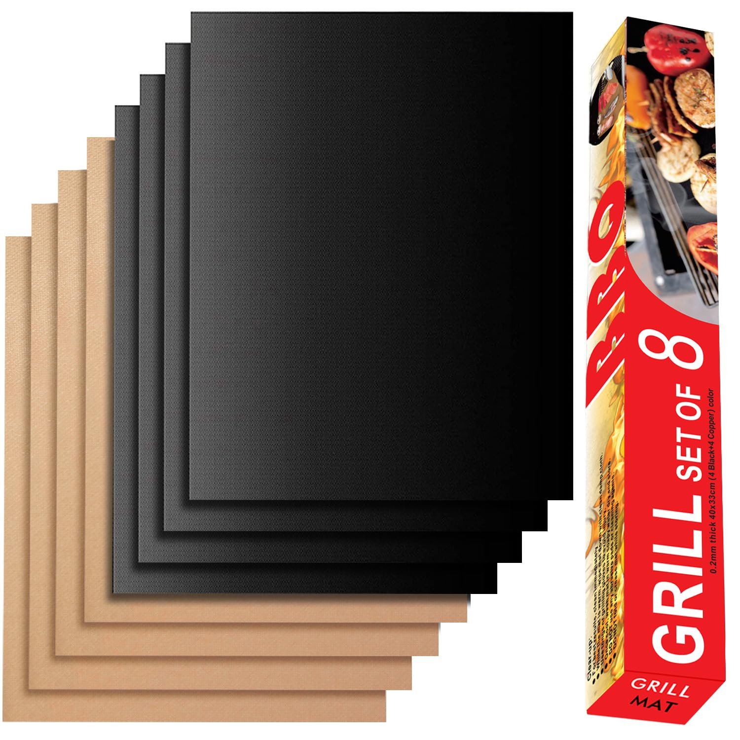 Grill Mat Set of 6-100% Non-Stick Reusable Mats for Gas, Charcoal or Electric Grills - Easy to Clean - 15.75 x 13-Inch, Black