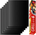 Grill Mat Set of 6-100% Non-Stick Reusable Mats for Gas, Charcoal or Electric Grills - Easy to Clean - 15.75 x 13-Inch, Black