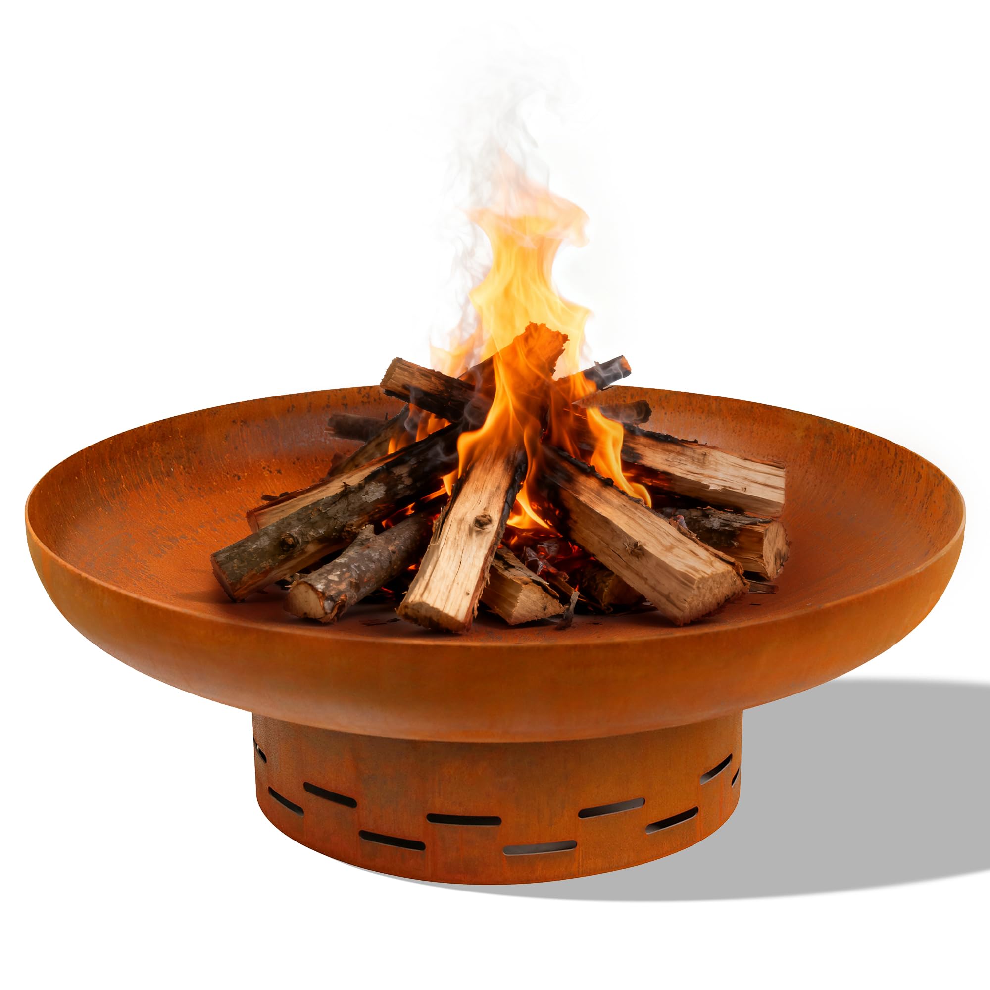 KOL Fire Pit for Outside Wood Burning, 35.5 Inch Large Round Firepit Bowl Outdoor and Patio, Heavy-Duty Bonfire Pit Oxidized Finish, Free-Standing, Camping Backyard Terrace