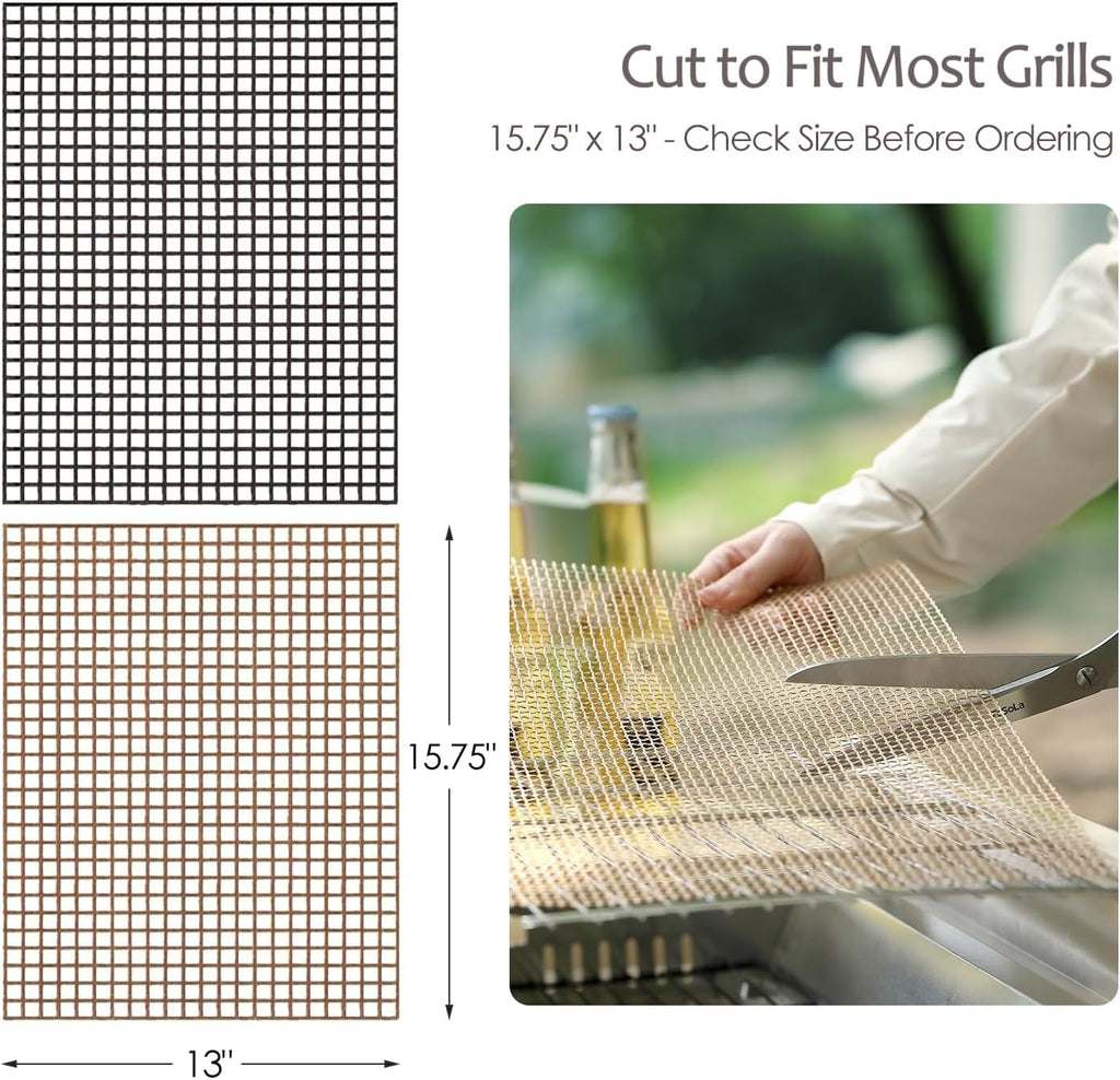 Kingrol 6 Pack Non-Stick BBQ Grill Mesh Mat, 15.75" x 13", Safe for Gas, Charcoal, Pellet & Smoker Grills