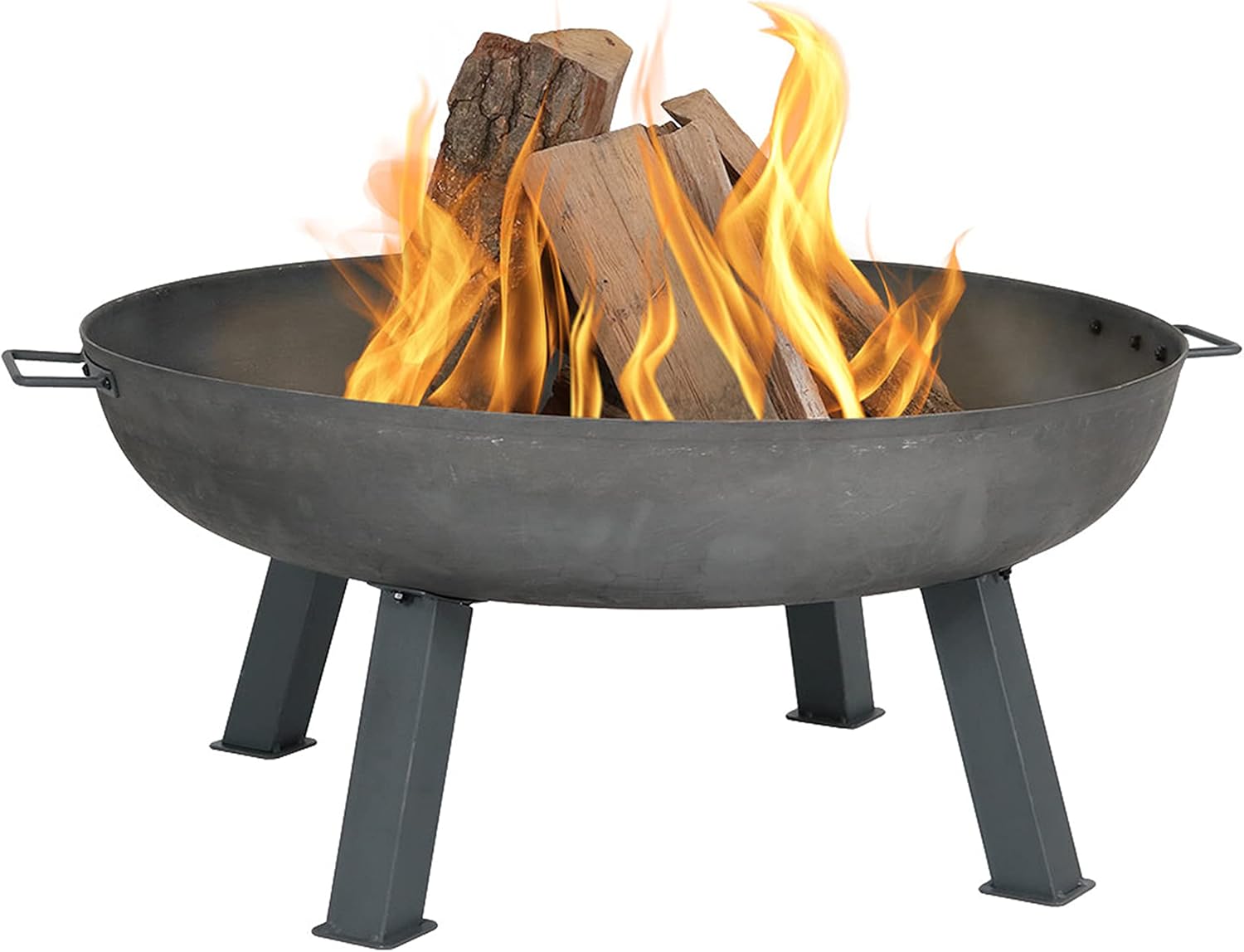 Sunnydaze Cast Iron Heavy Duty Fire Pit for Outside - Wood Burning Outdoor Fire Pit Bowl with Handles - 34" - Gray