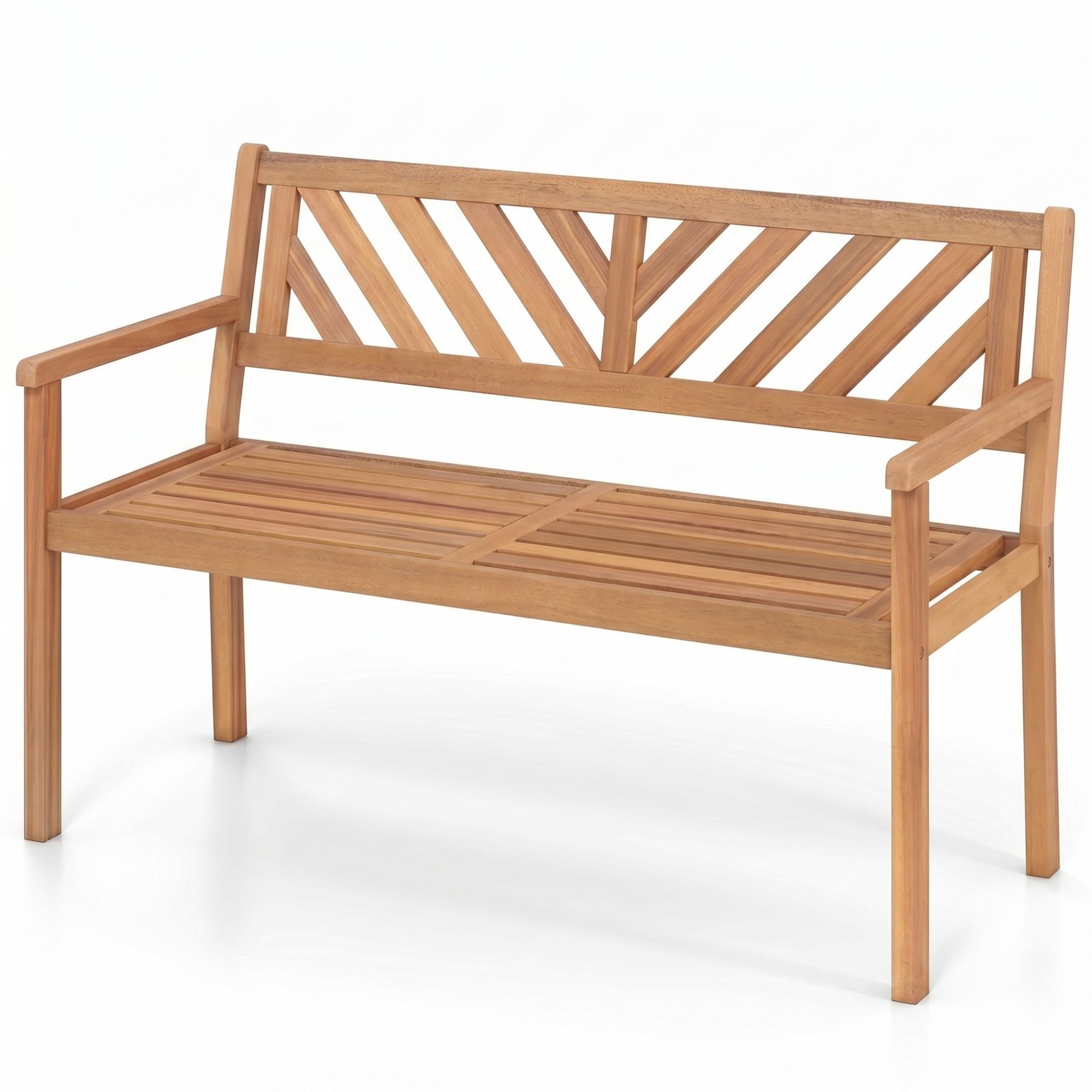 Giantex Outdoor Wooden Garden Bench - 2-Person Acacia Wood Loveseat with Armrests, Backrest, 800lbs Capacity, Patio Park Bench for Backyard, Front Porch Bench (Non-Foldable)