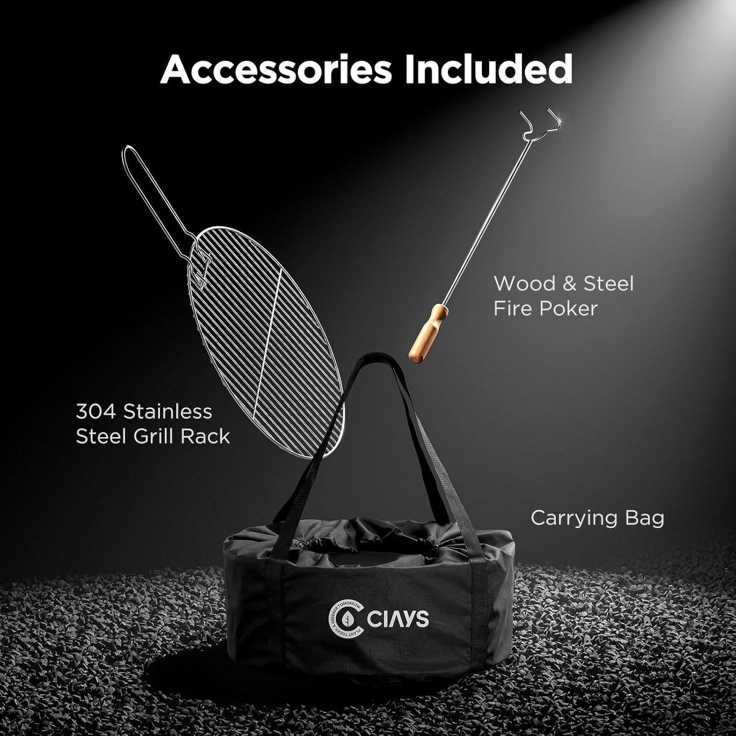 CIAYS Smokeless Firepit, 19 Inch Fire Pit for Camping with Patented Technology, Portable Fire Pit for Outside with Steel Grill Rack, Fire Poker, and Bag, Easy Setup and Storage, Wood Burning
