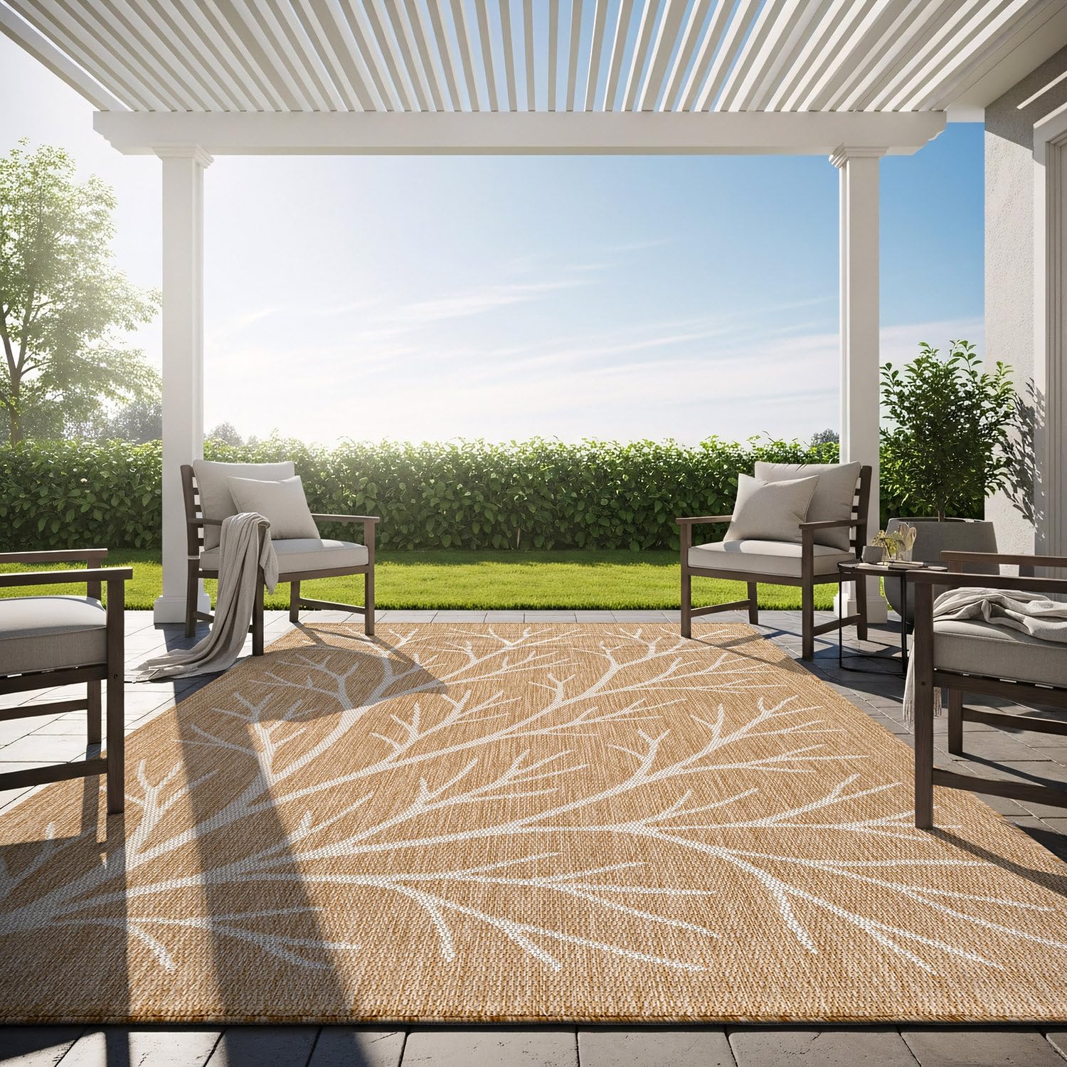 Washable Indoor Outdoor Rug 6x9 Modern Area Rugs Branch Pattern Non Shedding Waterproof Easy Clean Patio Deck Porch Living Room Bedroom Garden RV (6 X 9 Blue)