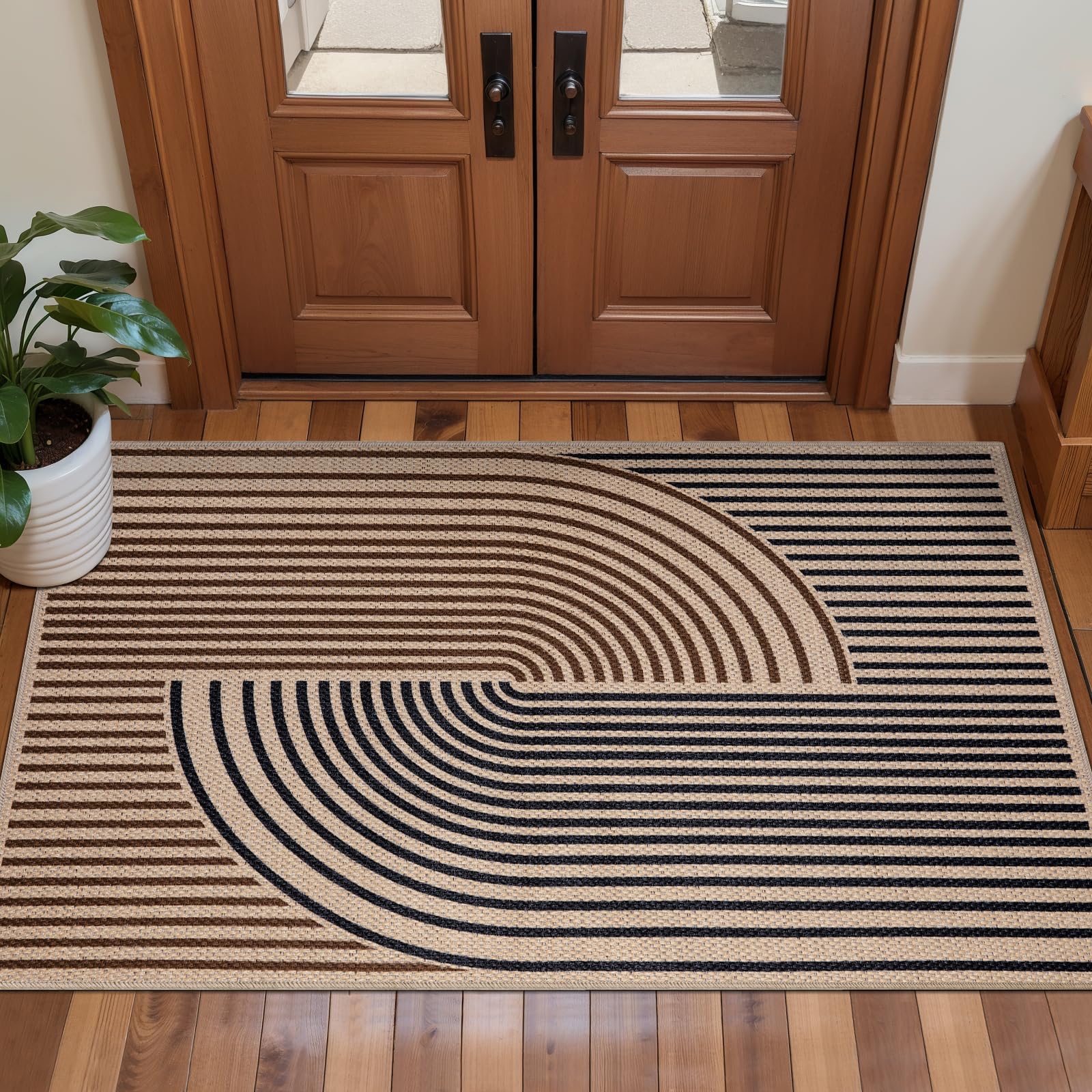 Tangsoo Rainbow Easy Jute Rug 5x7 Large Washable Area Rug for Living Room,Black Non-Slip Thin Outdoor Rug,Modern Farmhouse Indoor Carpet for Dining Room Table Bedroom Patio