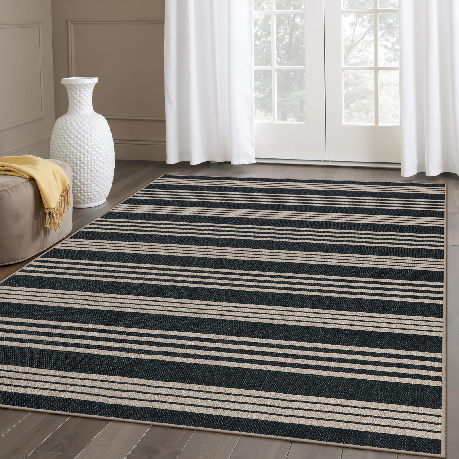 Lahome Striped Easy Jute Outdoor Patio Rug, 3x5 Washable Rugs for Entryway Porch, Farmhouse Neutral Non Shedding Indoor Outdoor Carpet for Entry Kitchen Guestroom Deck Foyer