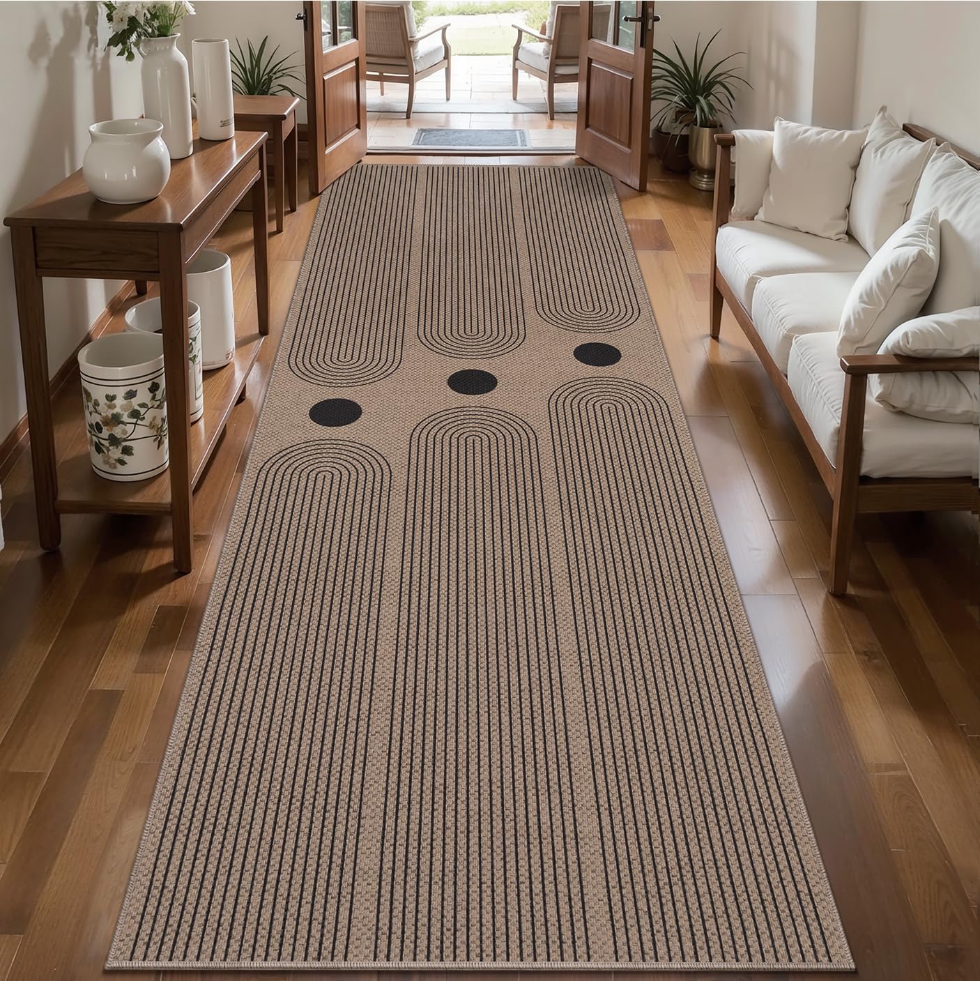 Tangsoo Rainbow Easy Jute Rug 5x7 Large Washable Area Rug for Living Room,Black Non-Slip Thin Outdoor Rug,Modern Farmhouse Indoor Carpet for Dining Room Table Bedroom Patio
