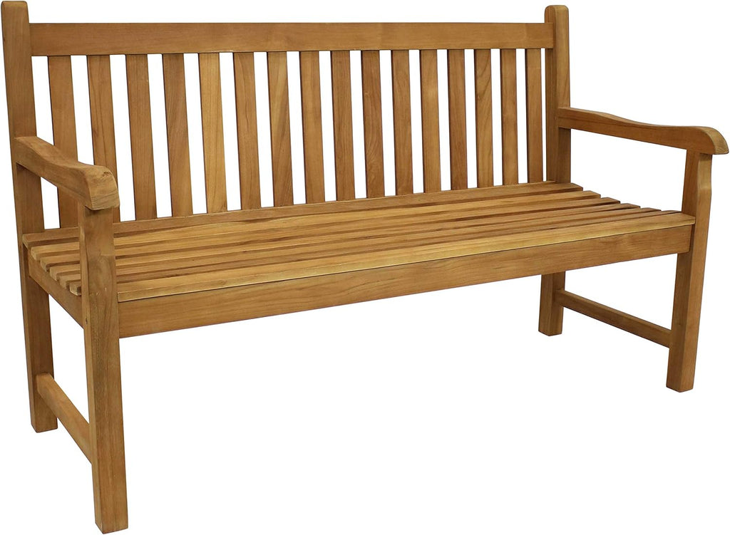 Sunnydaze 2-Person Outdoor Bench for Front Porch or Park - Wooden Teak Patio Garden Bench with Backrest - 675 lb Weight Capacity - 60"