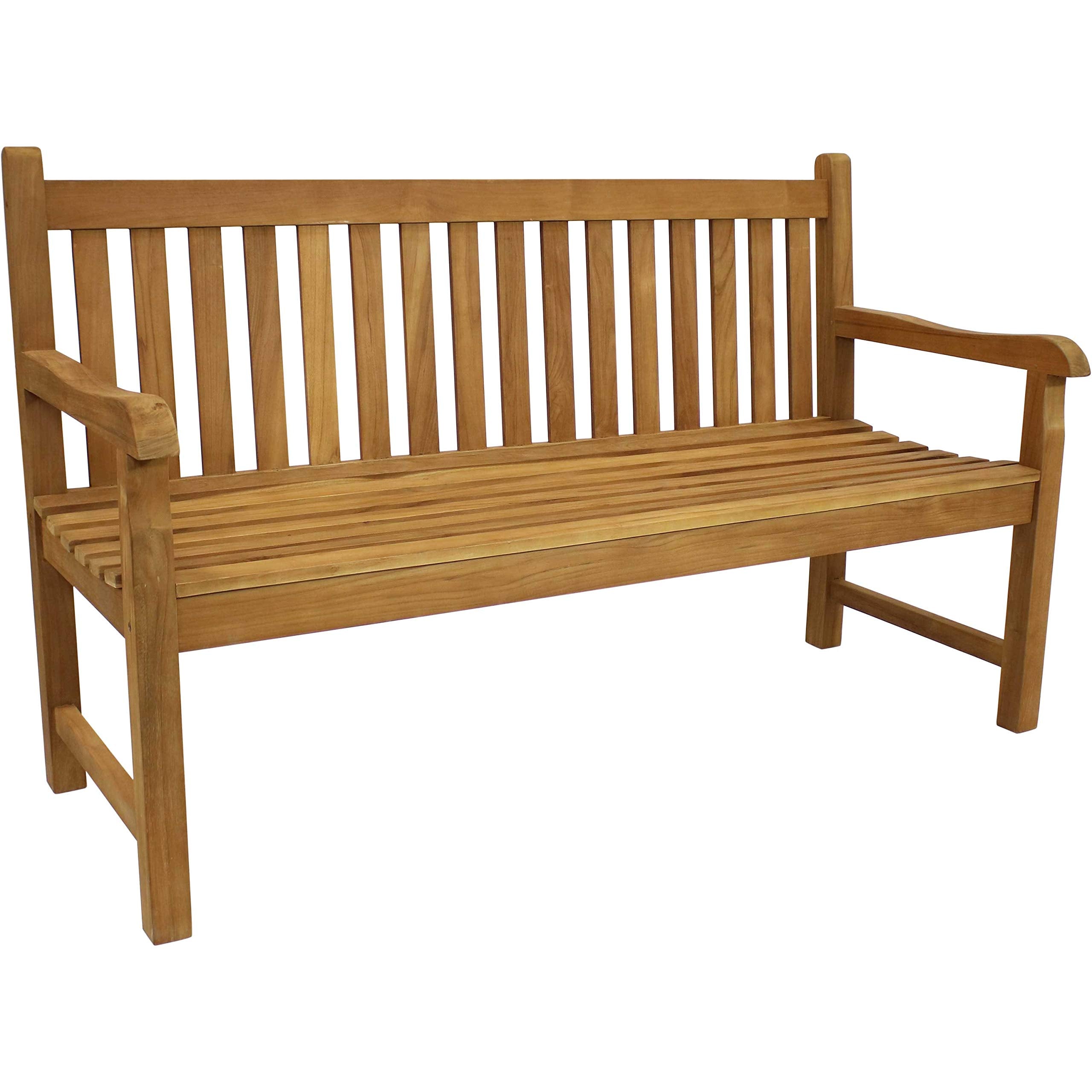 Sunnydaze Outdoor Bench for Patio, Front Porch, or Park - 2-Person Wooden Teak Garden Bench Seat - 675 lb Weight Capacity - 50"