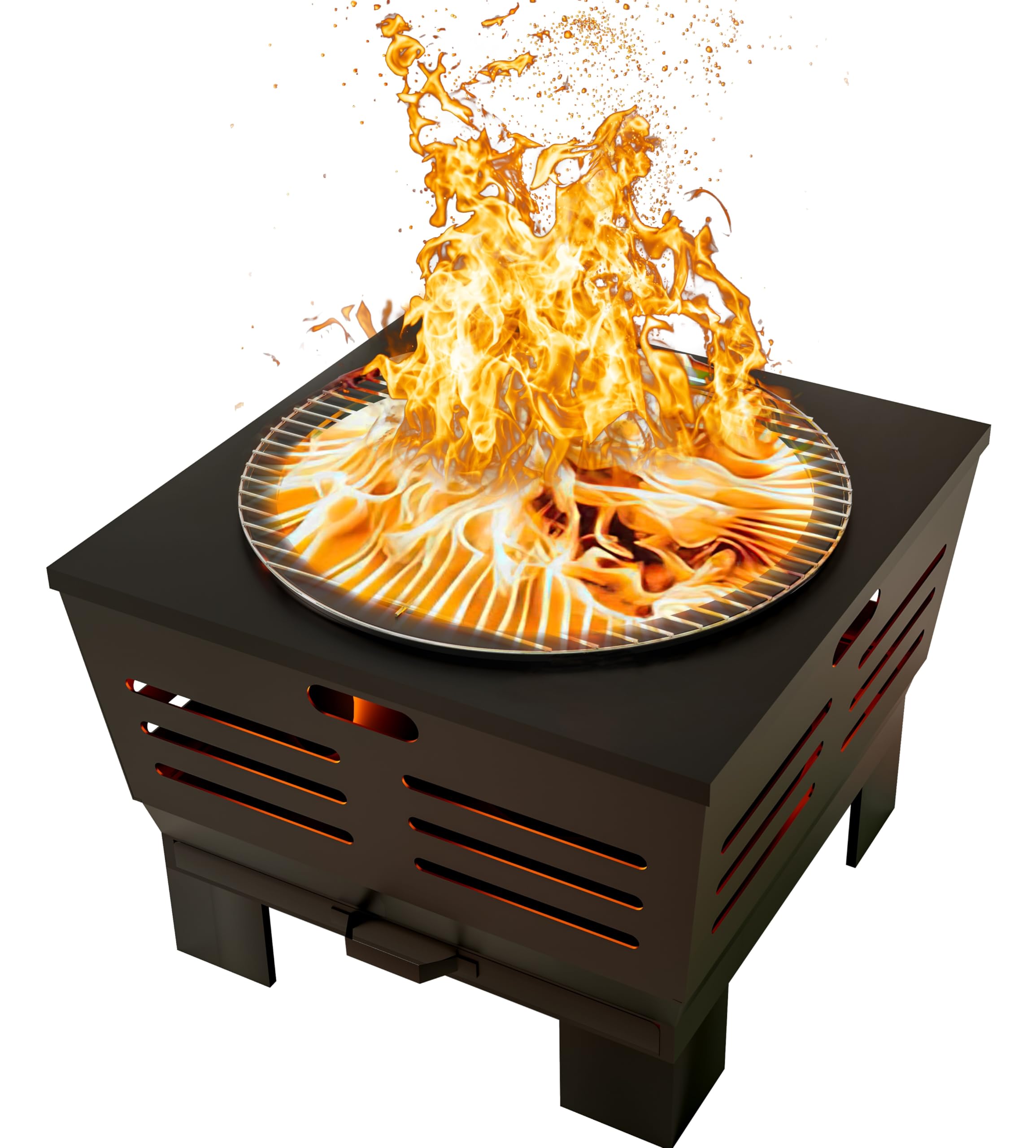 Fire Beauty 26" Steel Fire Pit with Grill & Diamond Mesh Design,360° Airflow Tech for 80% Less Smoke,XL Flames,Heavy-Duty Portable Outdoor Fire Bowl for Camping, Backyard, Beach (22lbs, 4 Handles)