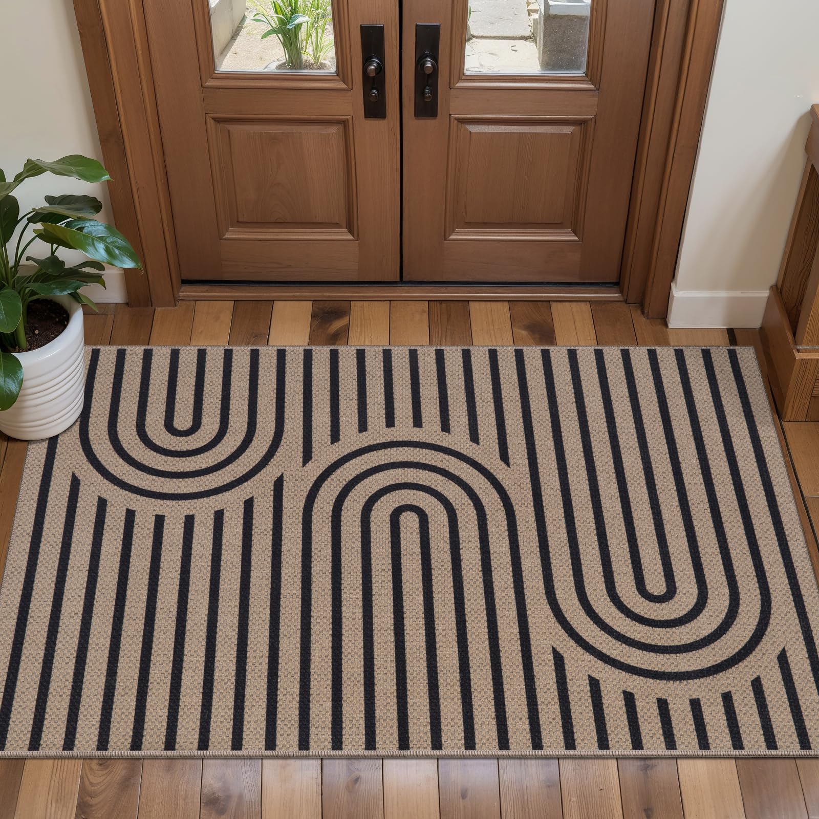 Tangsoo Rainbow Easy Jute Rug 5x7 Large Washable Area Rug for Living Room,Black Non-Slip Thin Outdoor Rug,Modern Farmhouse Indoor Carpet for Dining Room Table Bedroom Patio