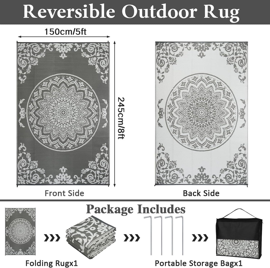 famibay Outdoor Rug Waterproof 5x8 ft, Reversible Outdoor Plastic Straw Rug, UV-Resistant Patio Rug Lightweight Portable RV Mat Indoor Outdoor Carpet for Camping, Balcony, Deck, Backyard, Picnic
