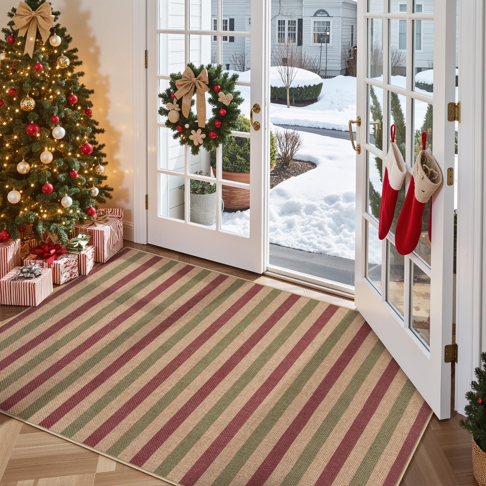 Lahome Striped Easy Jute Outdoor Patio Rug, 3x5 Washable Rugs for Entryway Porch, Farmhouse Neutral Non Shedding Indoor Outdoor Carpet for Entry Kitchen Guestroom Deck Foyer