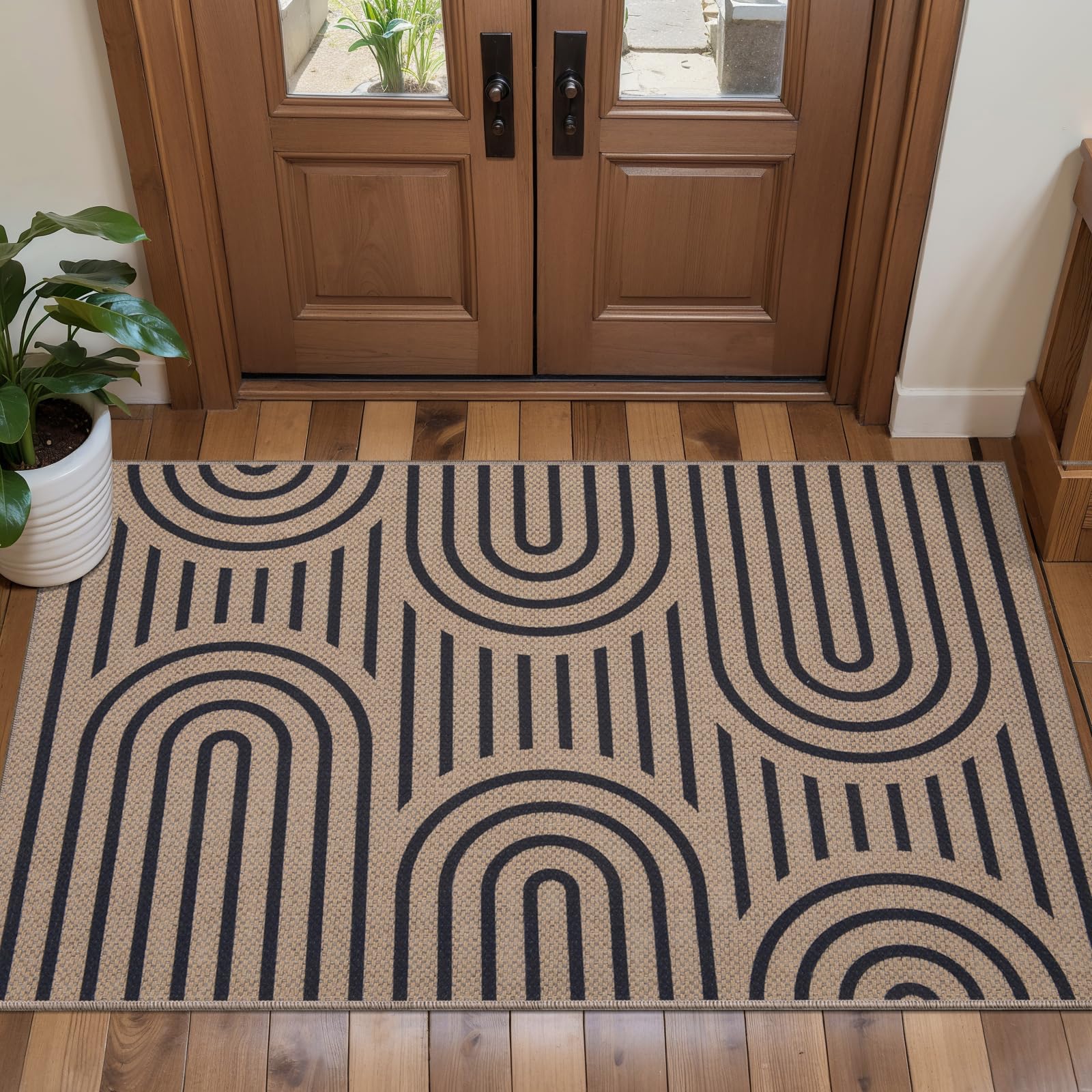 Tangsoo Rainbow Easy Jute Rug 5x7 Large Washable Area Rug for Living Room,Black Non-Slip Thin Outdoor Rug,Modern Farmhouse Indoor Carpet for Dining Room Table Bedroom Patio