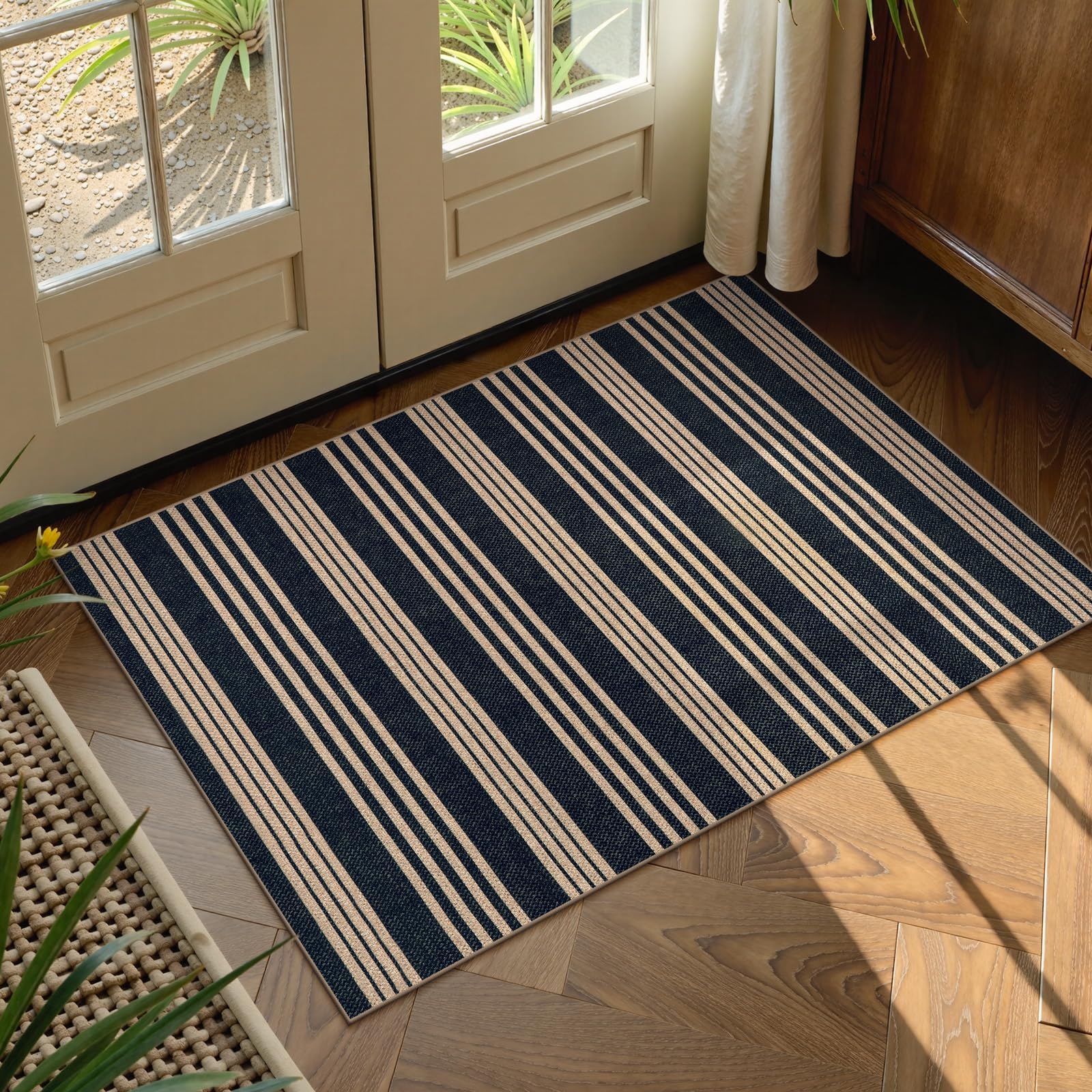 Lahome Striped Easy Jute Outdoor Patio Rug, 3x5 Washable Rugs for Entryway Porch, Farmhouse Neutral Non Shedding Indoor Outdoor Carpet for Entry Kitchen Guestroom Deck Foyer
